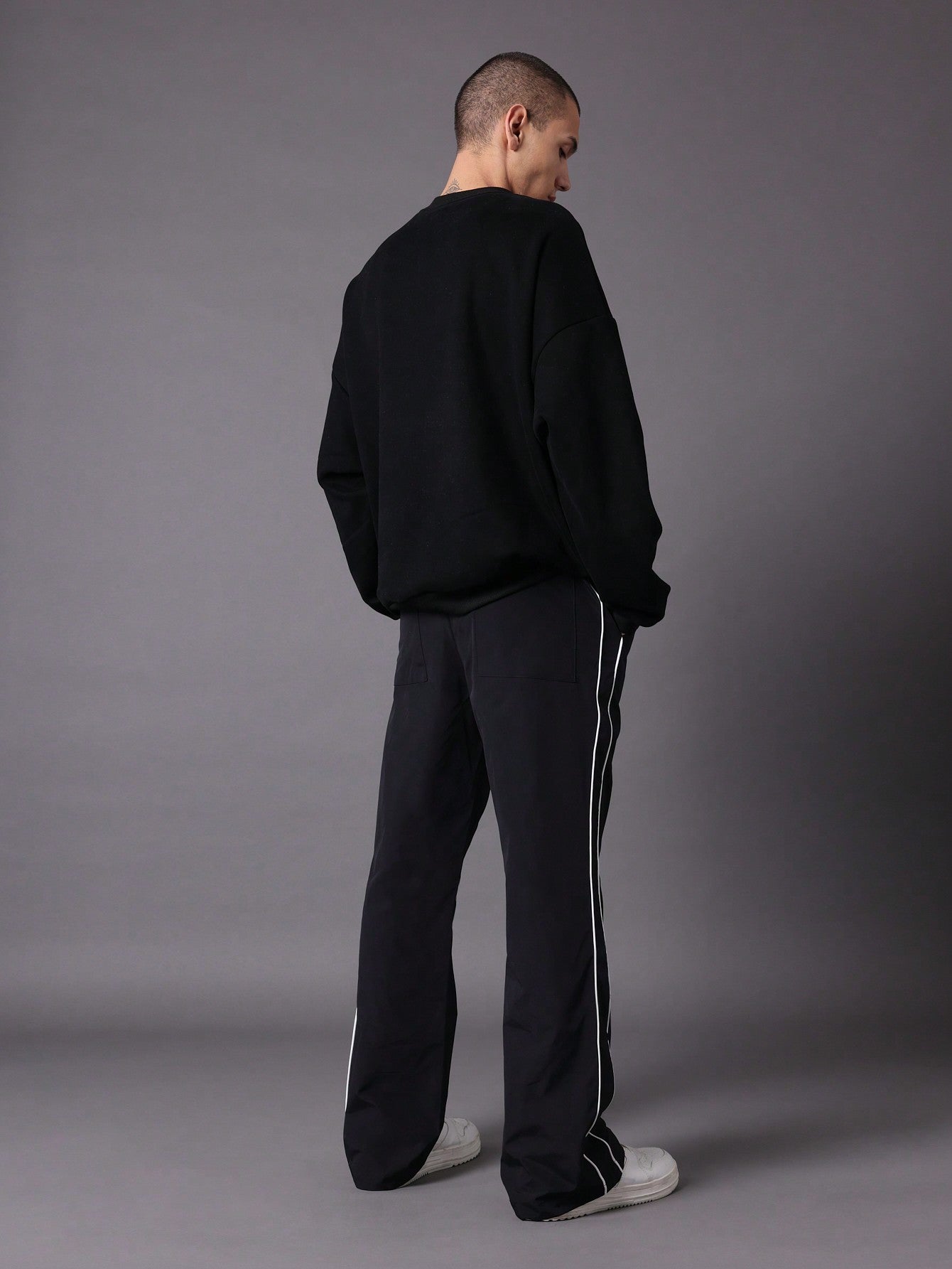 Flare Fit Nylon Pant With Drawstrings & Piping