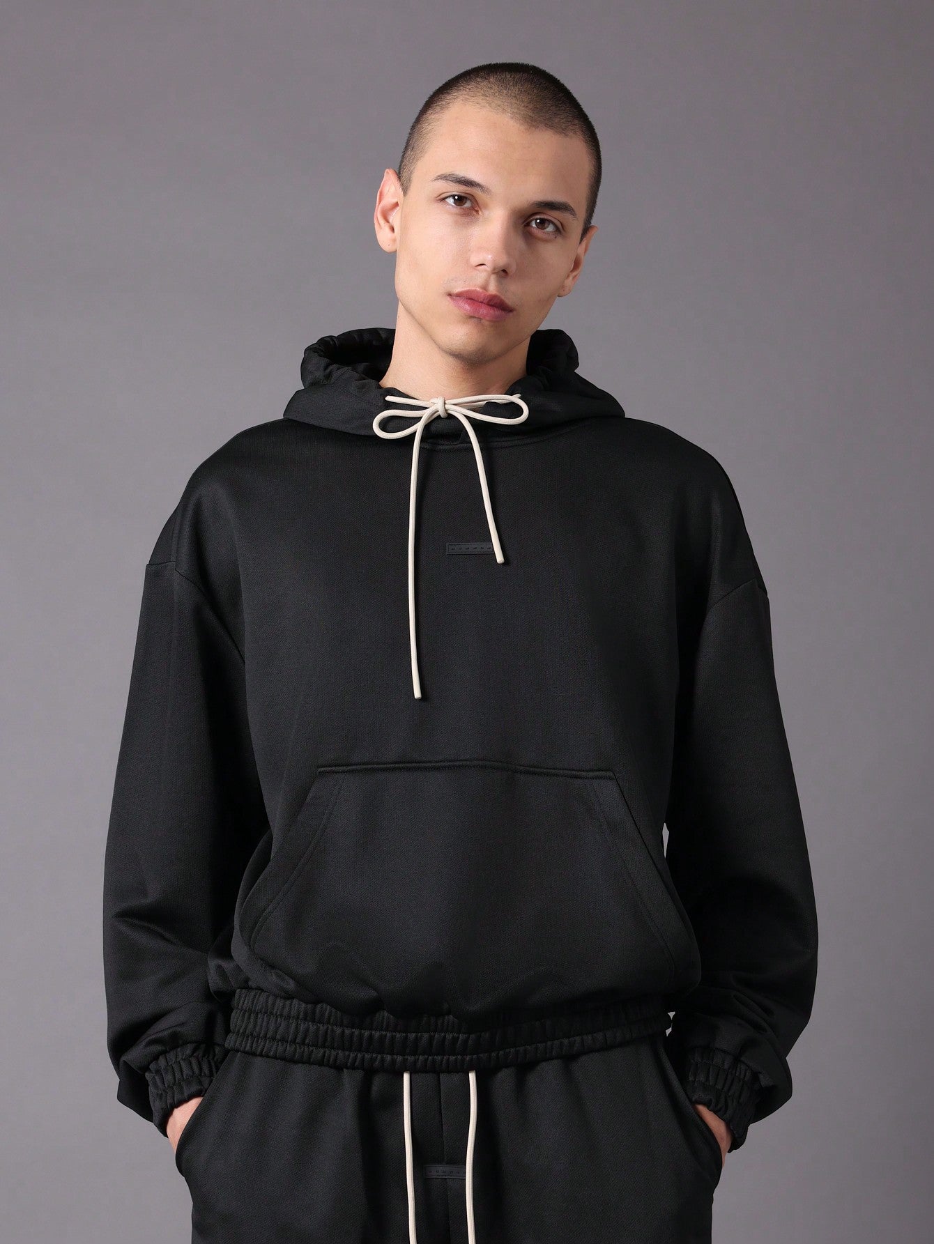 Crop Fit Overhead Hoodie And Barrel Fit Sweatpants With Drawstrings 2 Piece Set