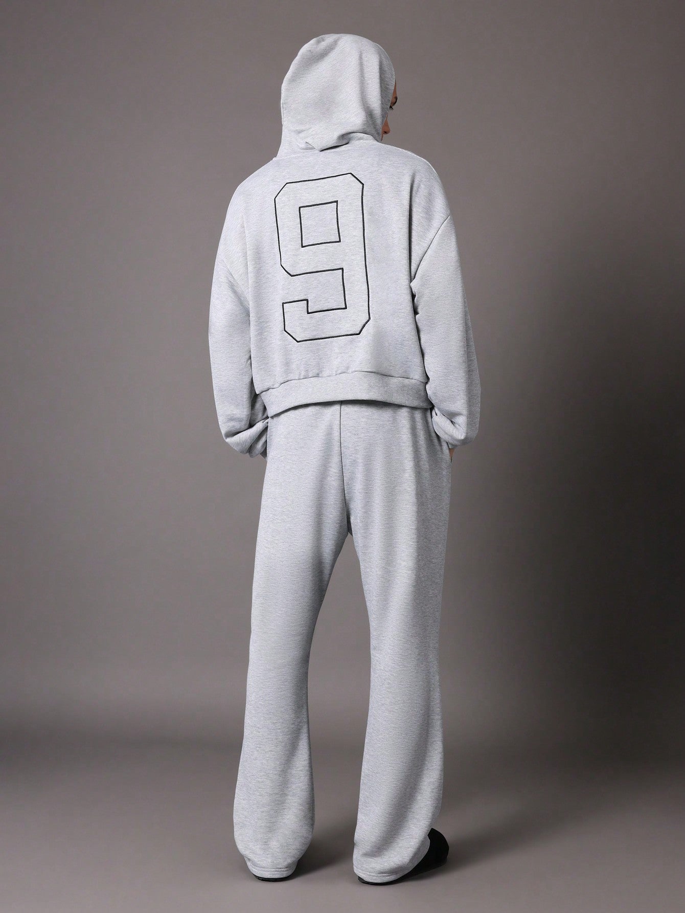 Crop Fit Overhead Hoodie And Flare Fit Sweatpants With Embroidery 2 Piece Set