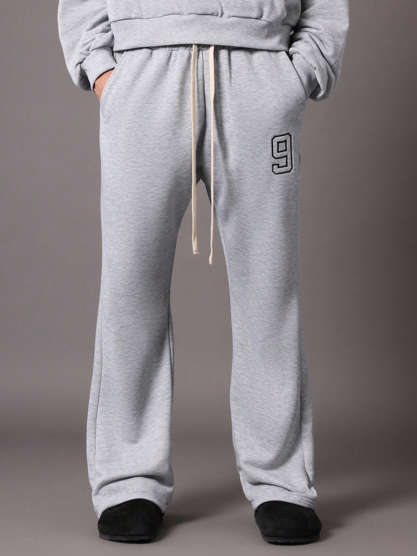 Crop Fit Overhead Hoodie And Flare Fit Sweatpants With Embroidery 2 Piece Set