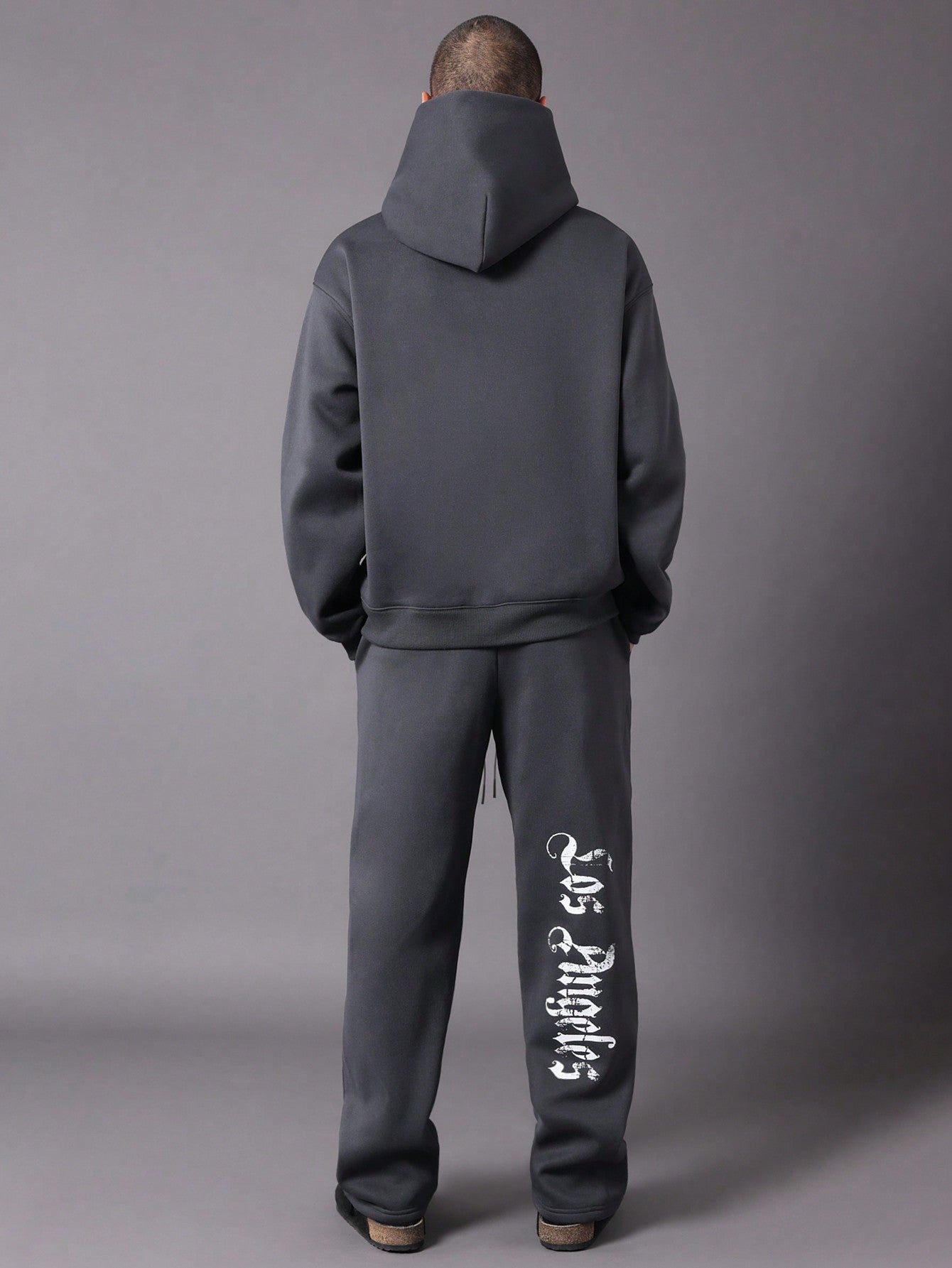 Regular Fit Overhead Hoodie And Straight Fit Sweatpants With Small Graphic Print & Drawstrings 2 Piece Set