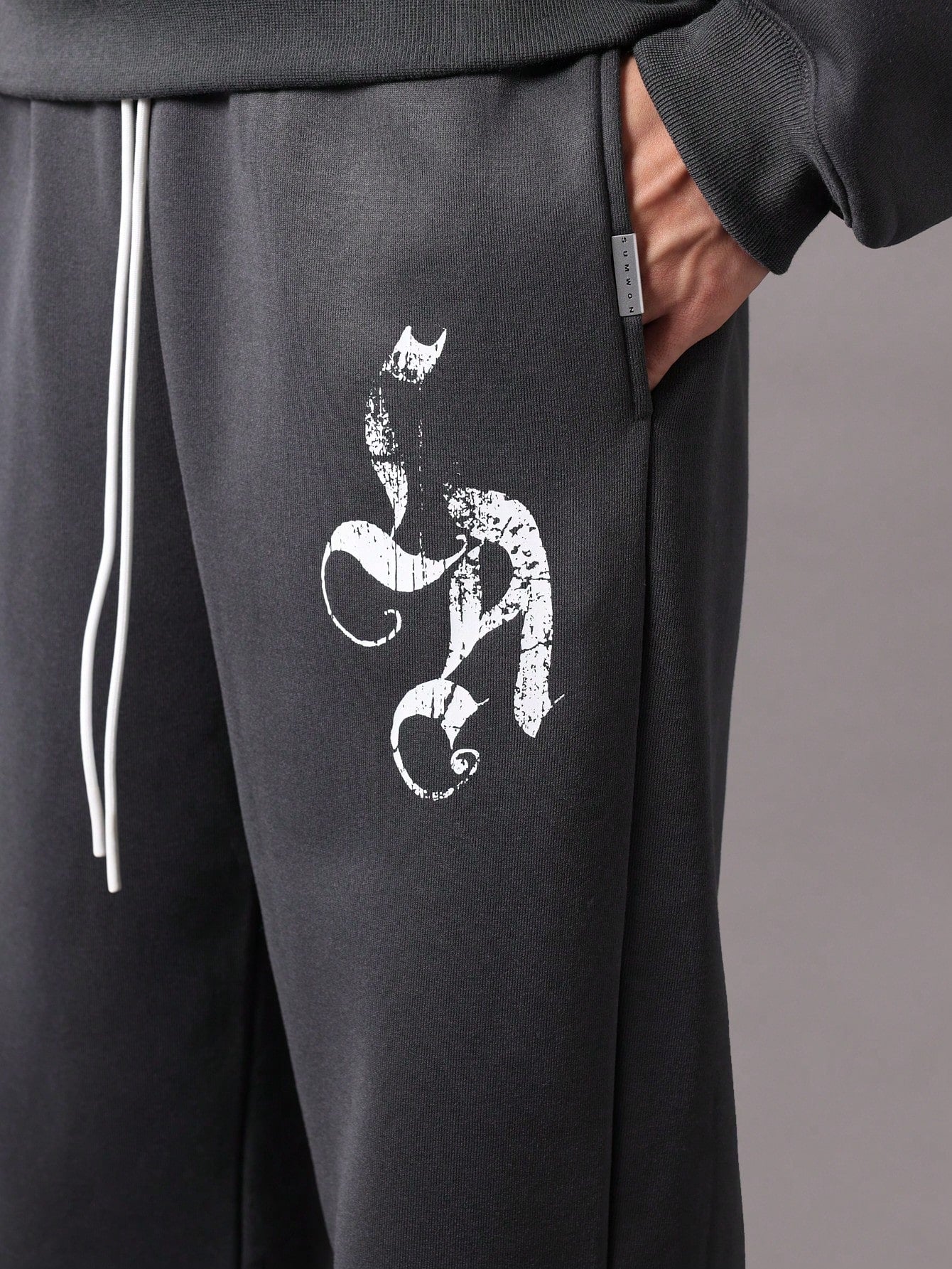 Regular Fit Overhead Hoodie And Straight Fit Sweatpants With Small Graphic Print & Drawstrings 2 Piece Set