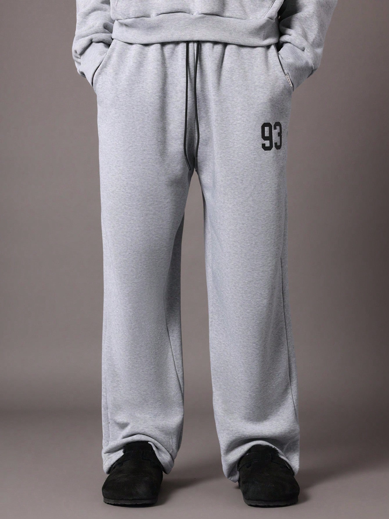 Crop Fit Overhead Hoodie And Straight Fit Drop Crotch Sweatpants With Small Graphic Print & Drawstrings 2 Piece Set