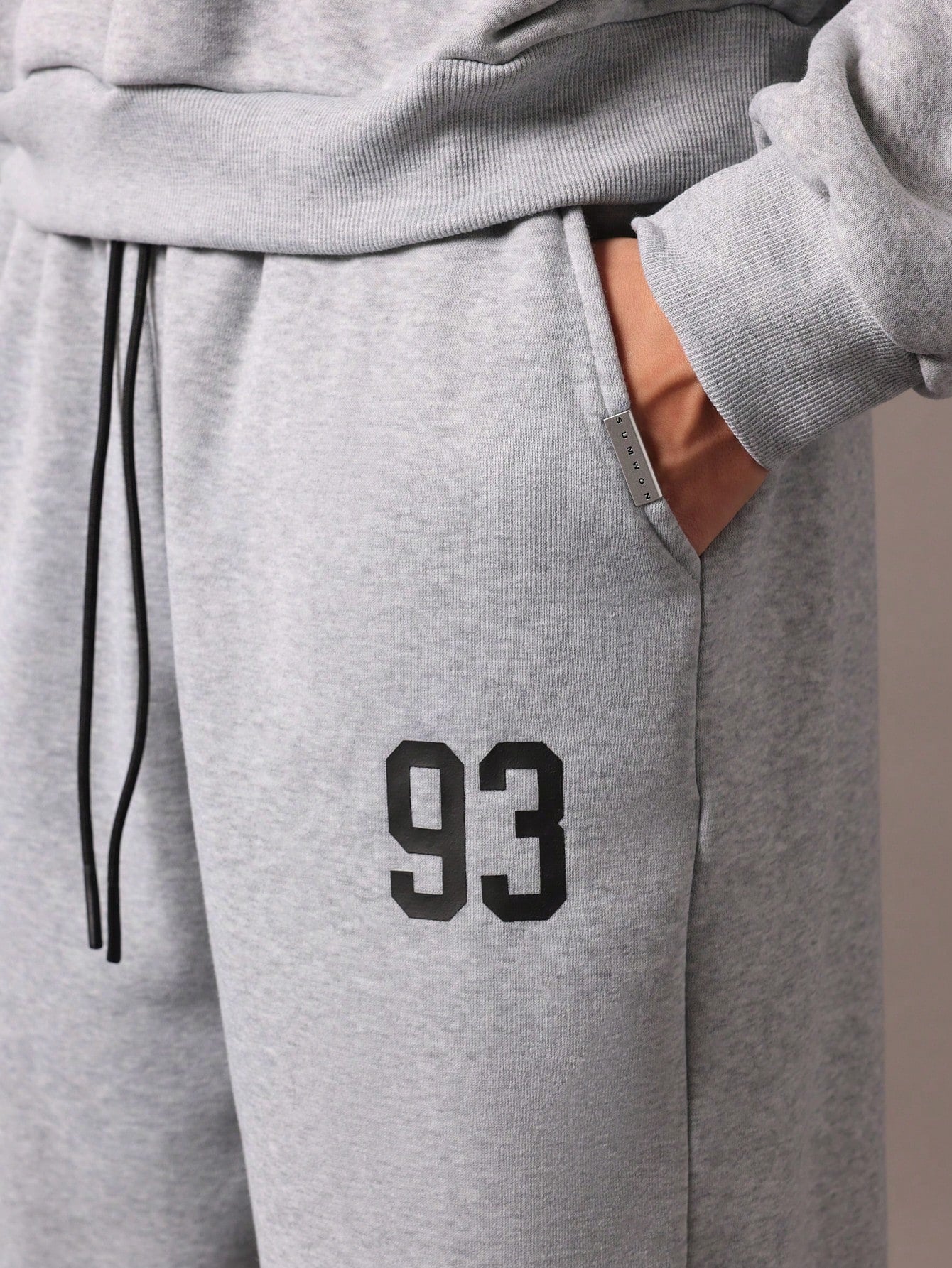 Crop Fit Overhead Hoodie And Straight Fit Drop Crotch Sweatpants With Small Graphic Print & Drawstrings 2 Piece Set