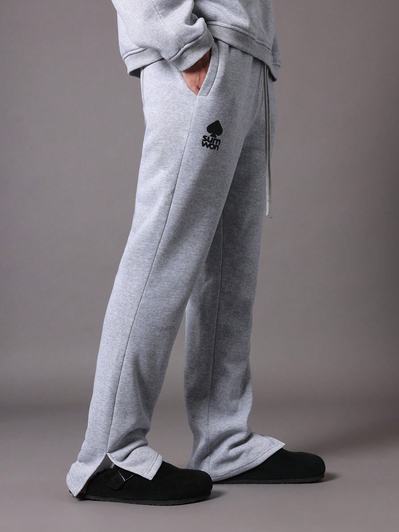 Flare Fit Sweatpants With Slit & Graphic Print