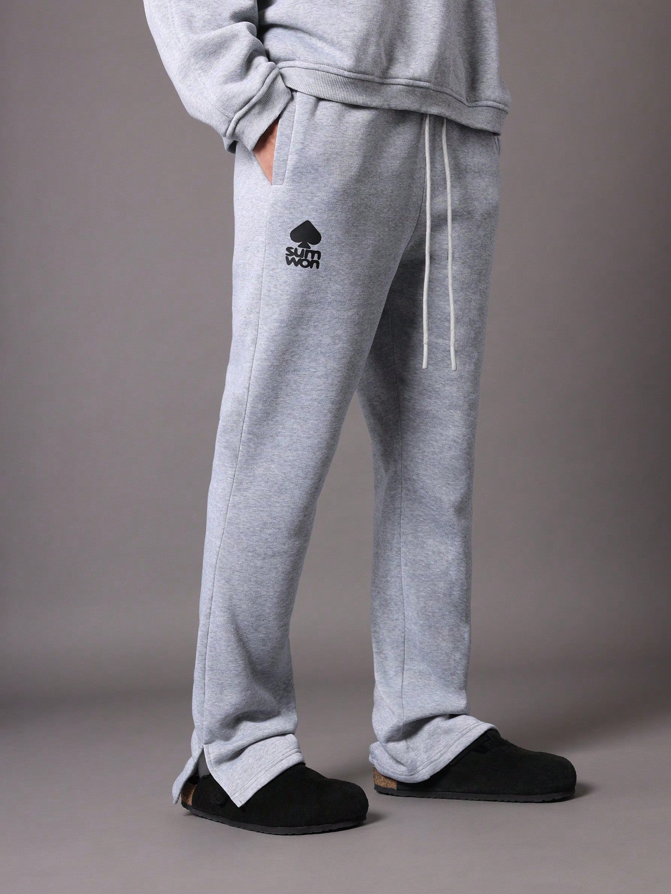 Flare Fit Sweatpants With Slit & Graphic Print