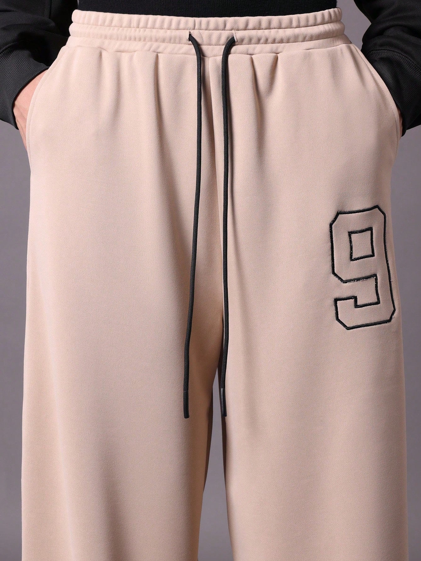 Crop Fit Overhead Hoodie And Contrast Colour Barrel Fit Sweatpants With Number Applique Embroidery 2 Piece Set