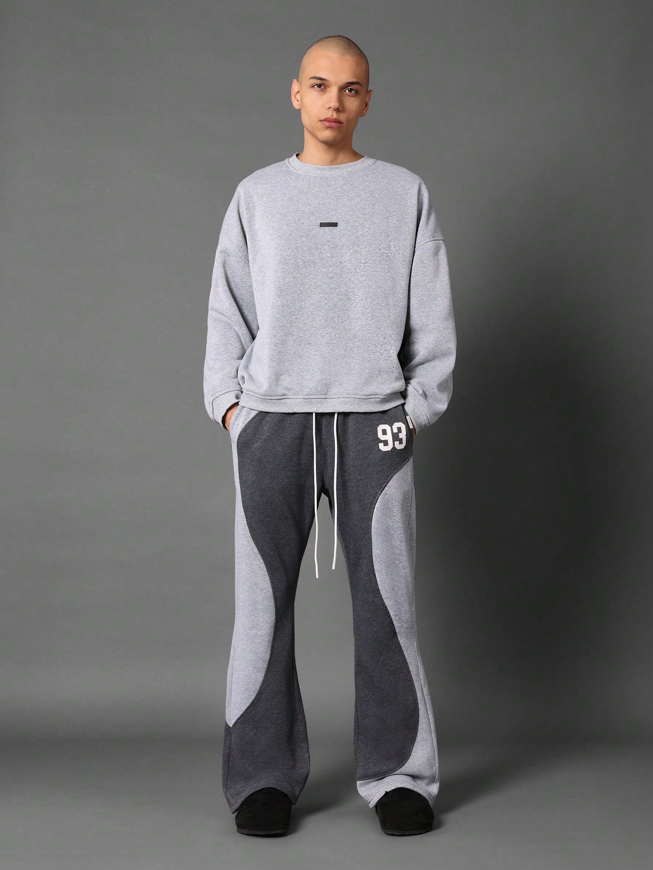 Flare Fit Colour Block Curve Panel Sweatpants With Small Graphic Print