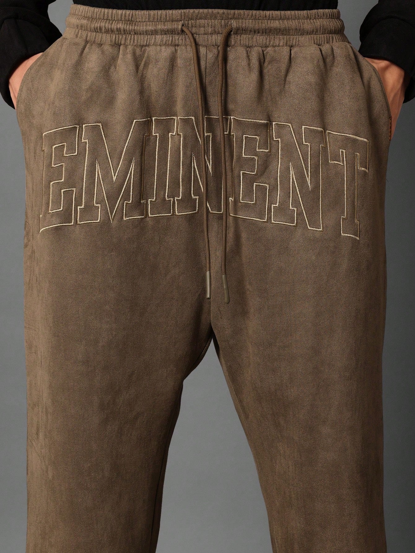 Drop Crotch Suedette Sweatpants With Embroidery