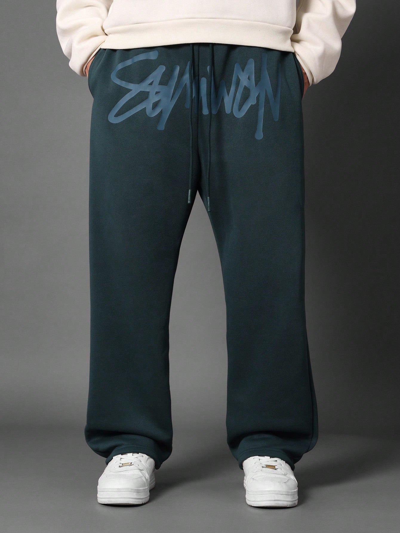 Straight Fit Drop Crotch Sweatpants With Graffiti Graphic Print