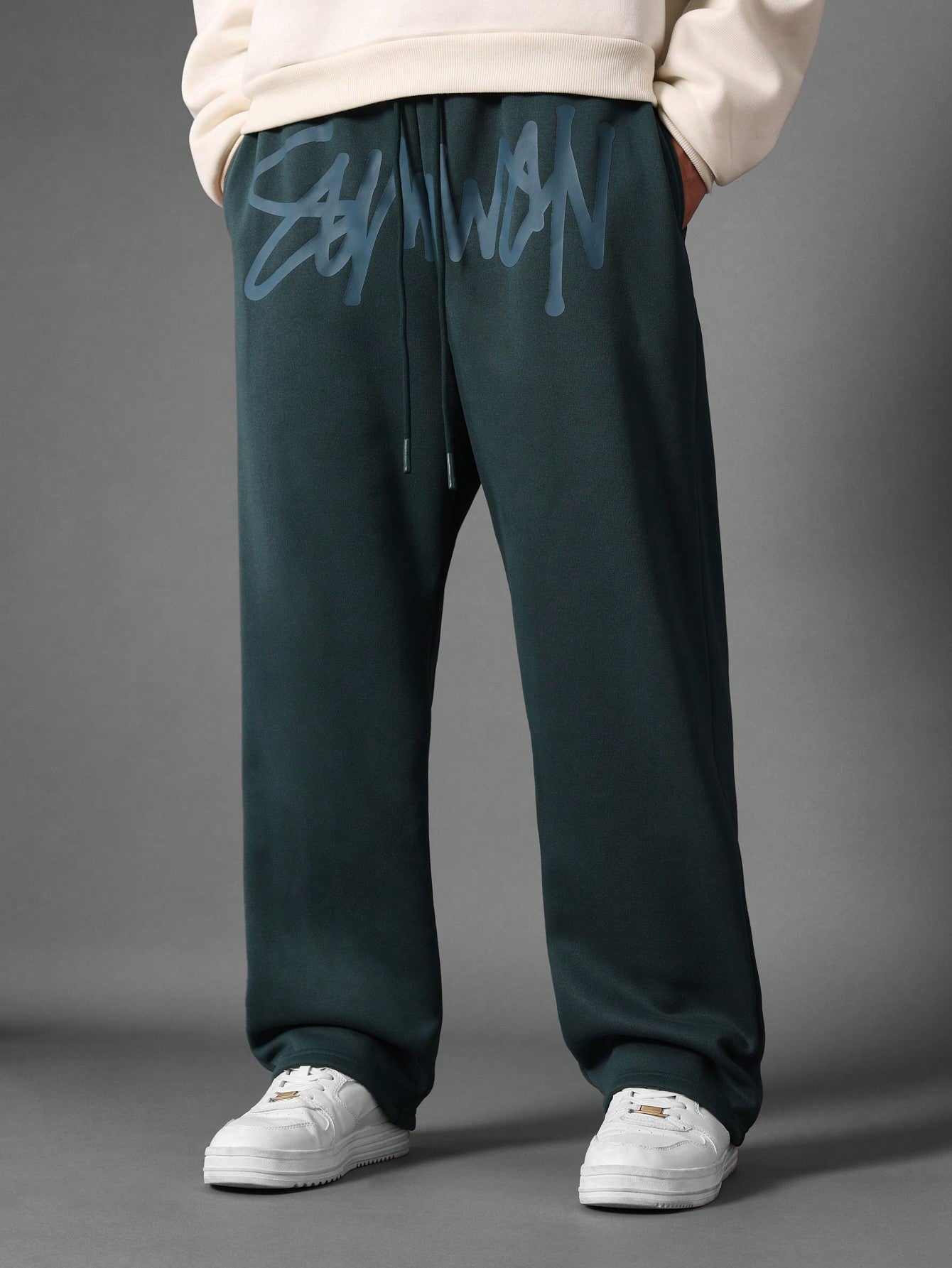 Straight Fit Drop Crotch Sweatpants With Graffiti Graphic Print