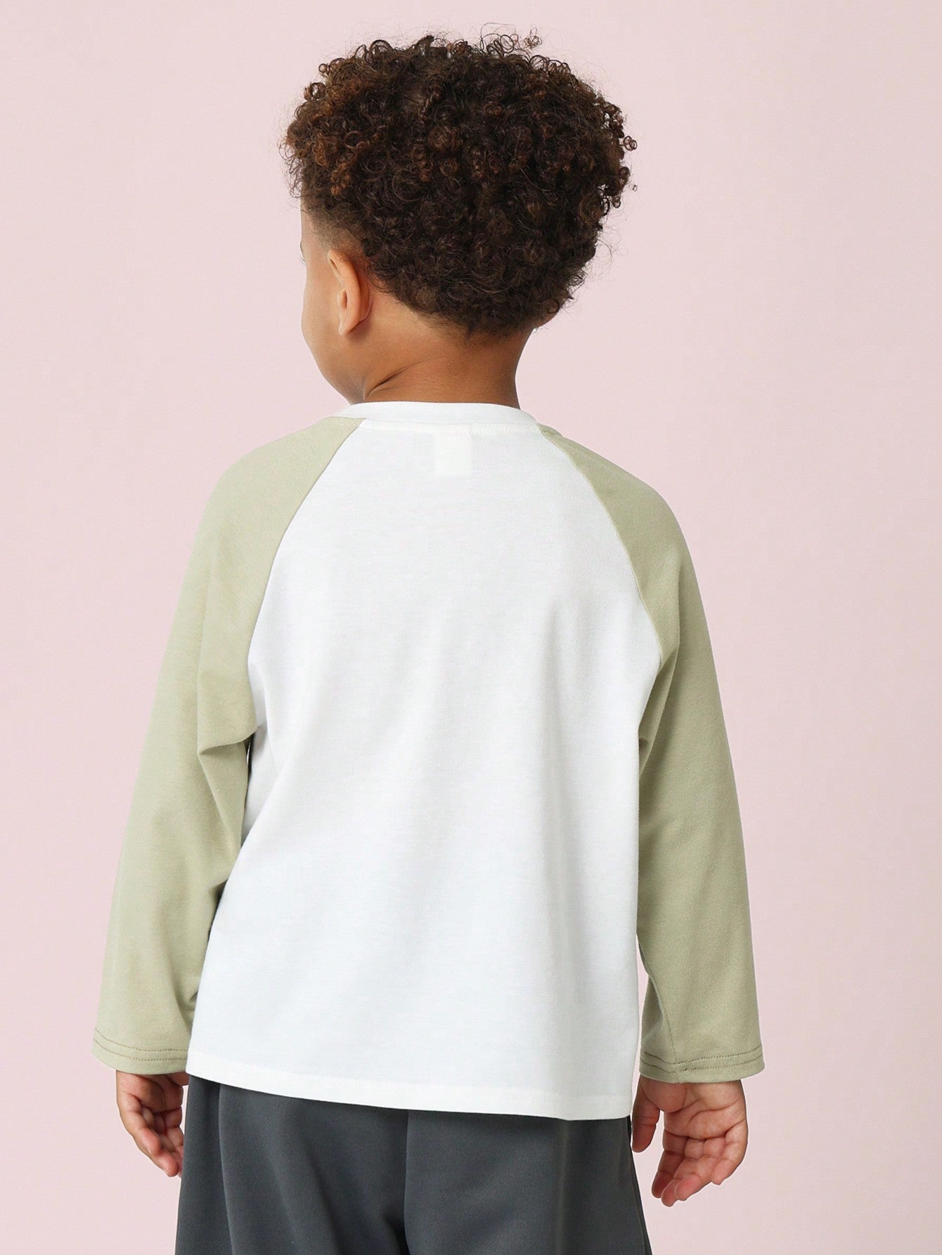 Young Boys Comfy Raglan Colour Block Long Sleeve T-Shirt With Small Graphic Print