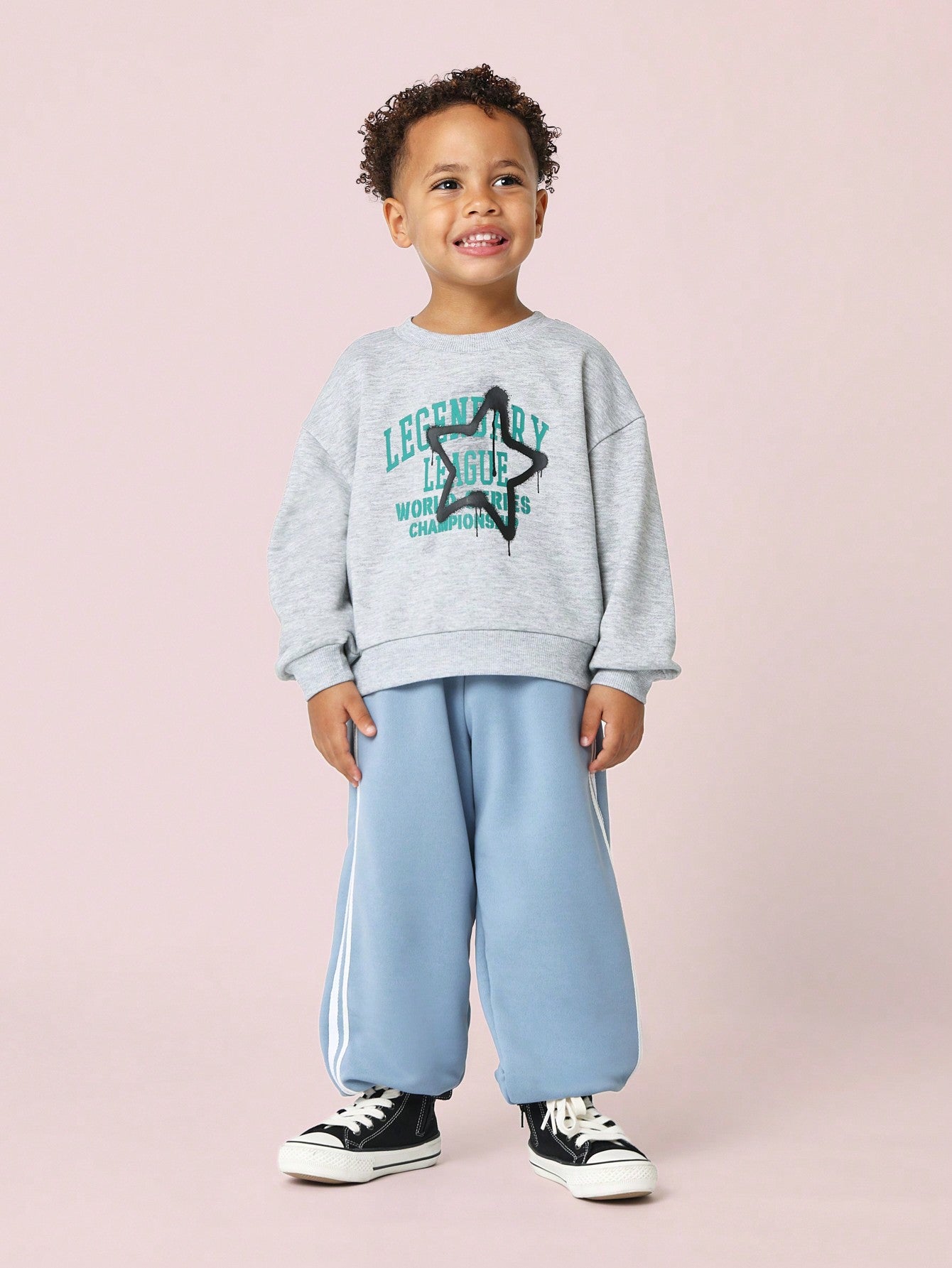 Young Boys Comfy Graphic Print Sweatshirt And Jogger 2 Piece Set