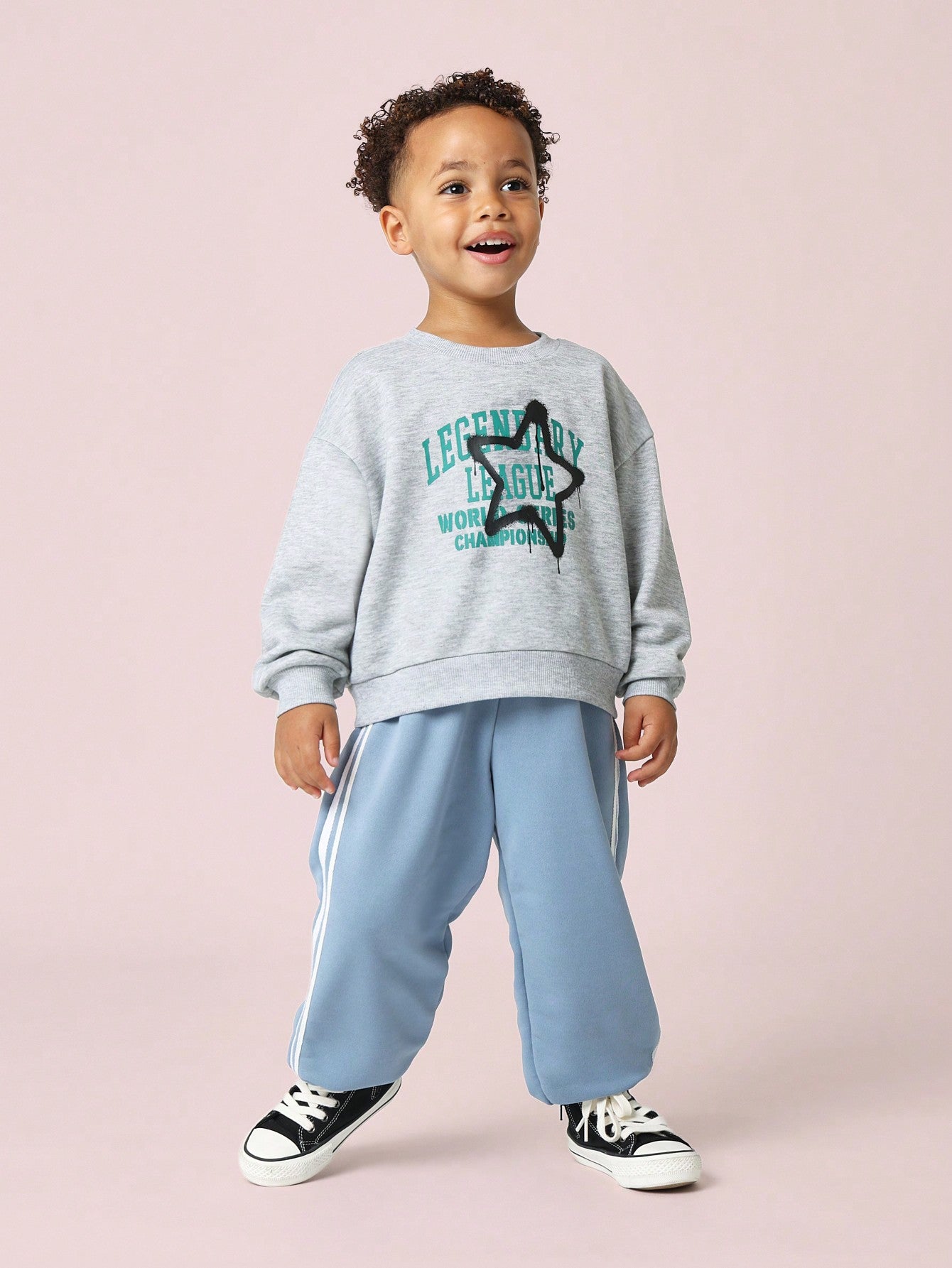 Young Boys Comfy Graphic Print Sweatshirt And Jogger 2 Piece Set