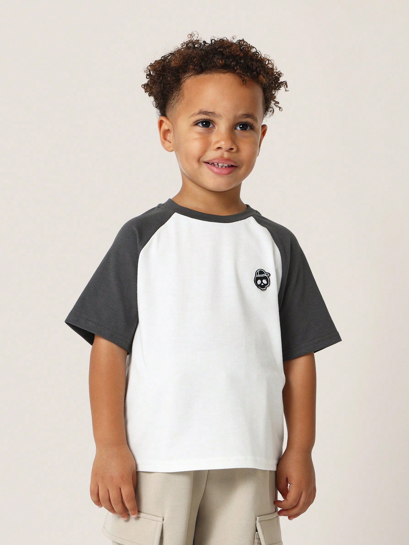 Young Boys Comfy Raglan Colour Block Skull Badge Tee