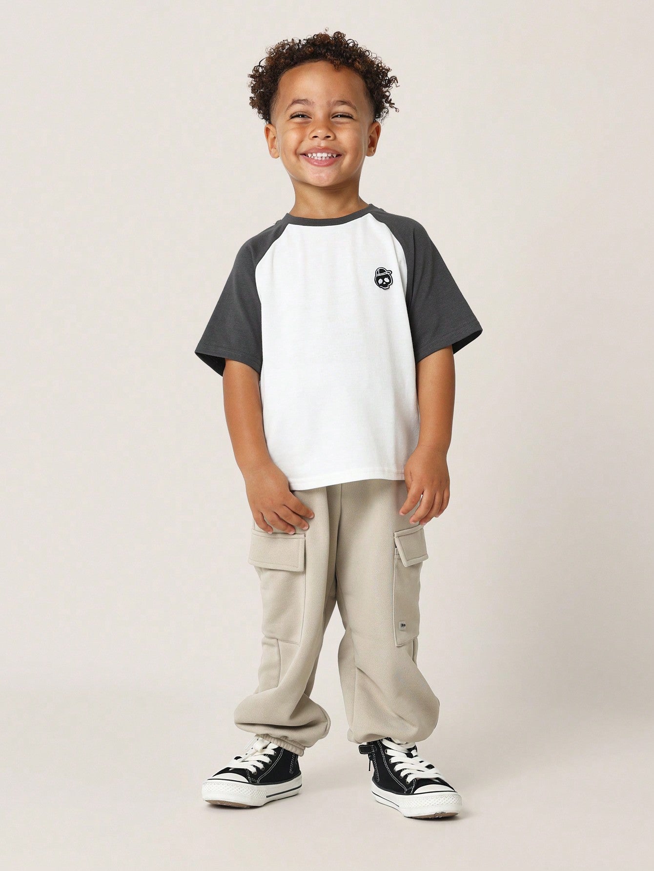 Young Boys Comfy Raglan Colour Block Skull Badge Tee