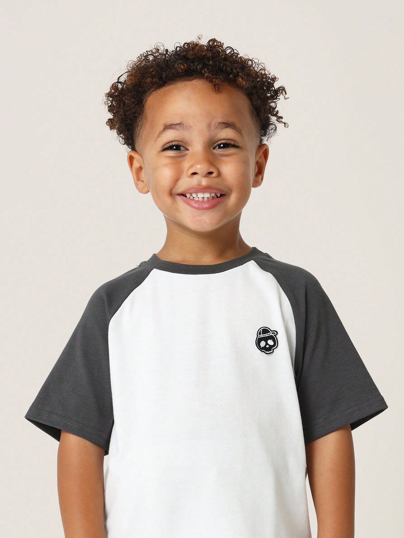 Young Boys Comfy Raglan Colour Block Skull Badge Tee