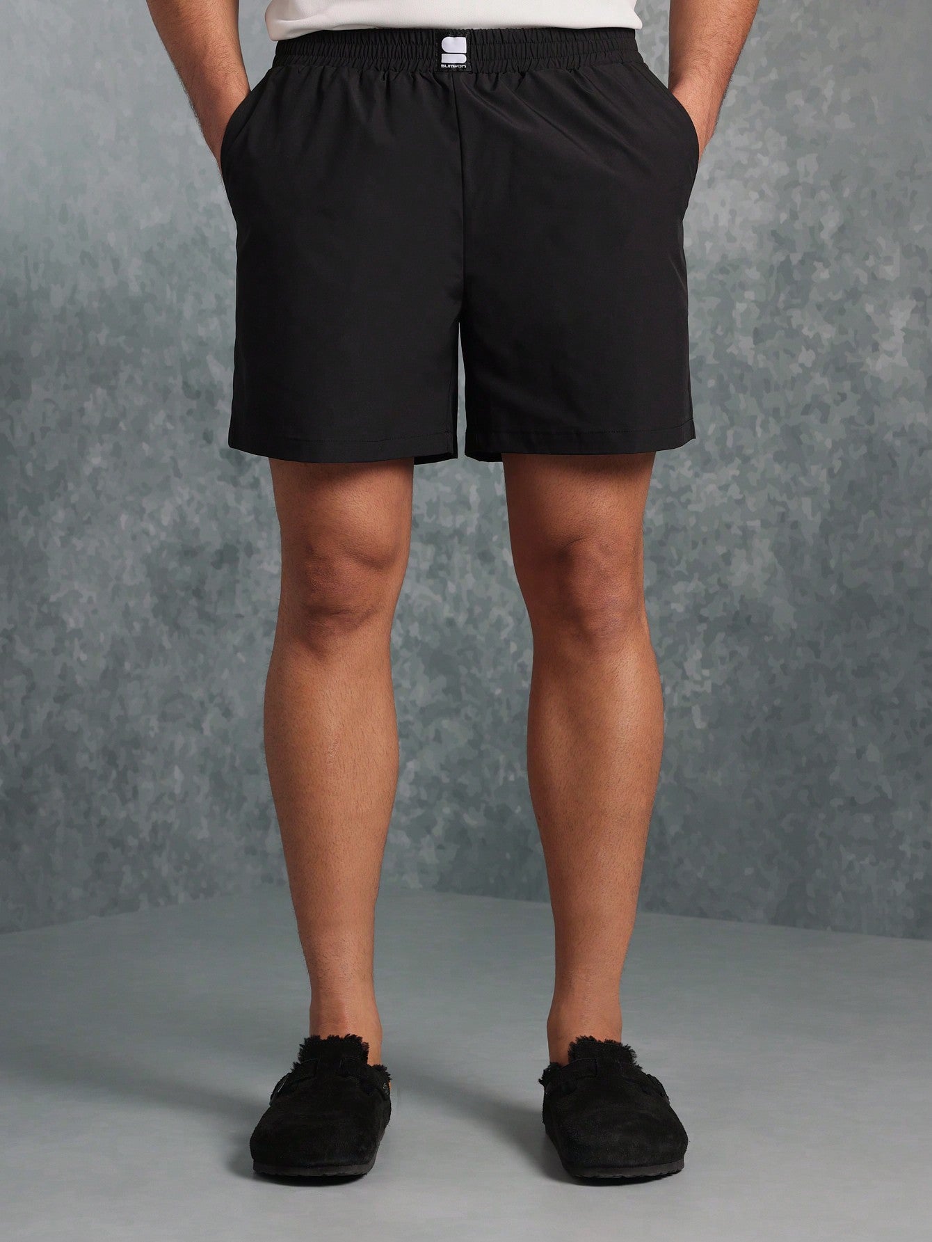 Regular Nylon Shorts With Woven Label Detail