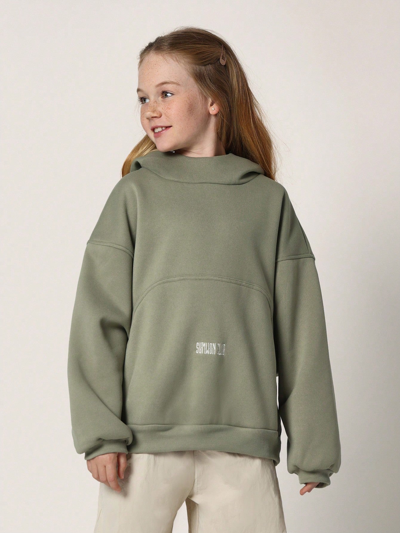 Tween Girls Oversized Fit Overhead Hoodie With Embroidery