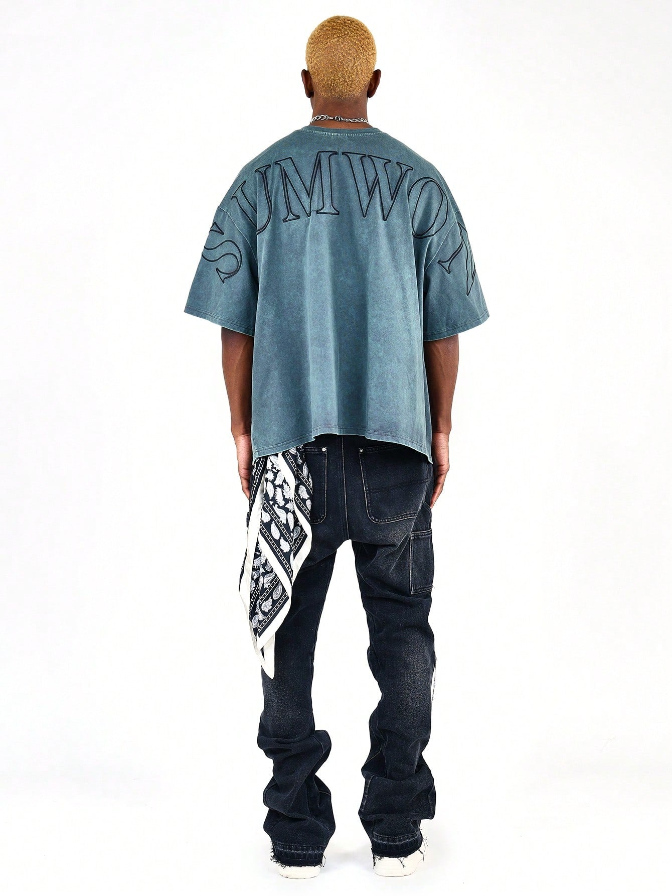 Oversized Fit Washed Tee With Back Logo Embroidery