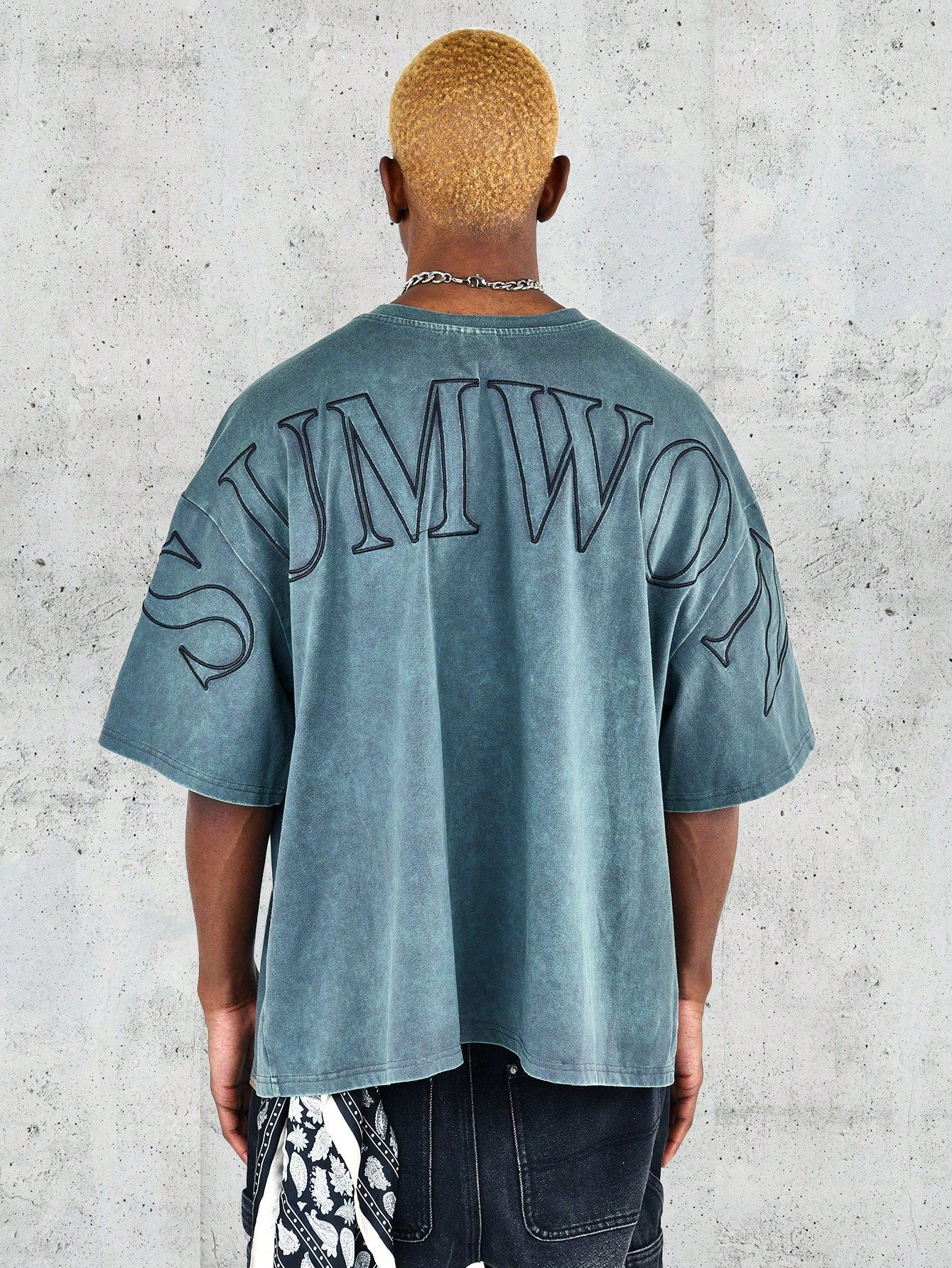 Oversized Fit Washed Tee With Back Logo Embroidery