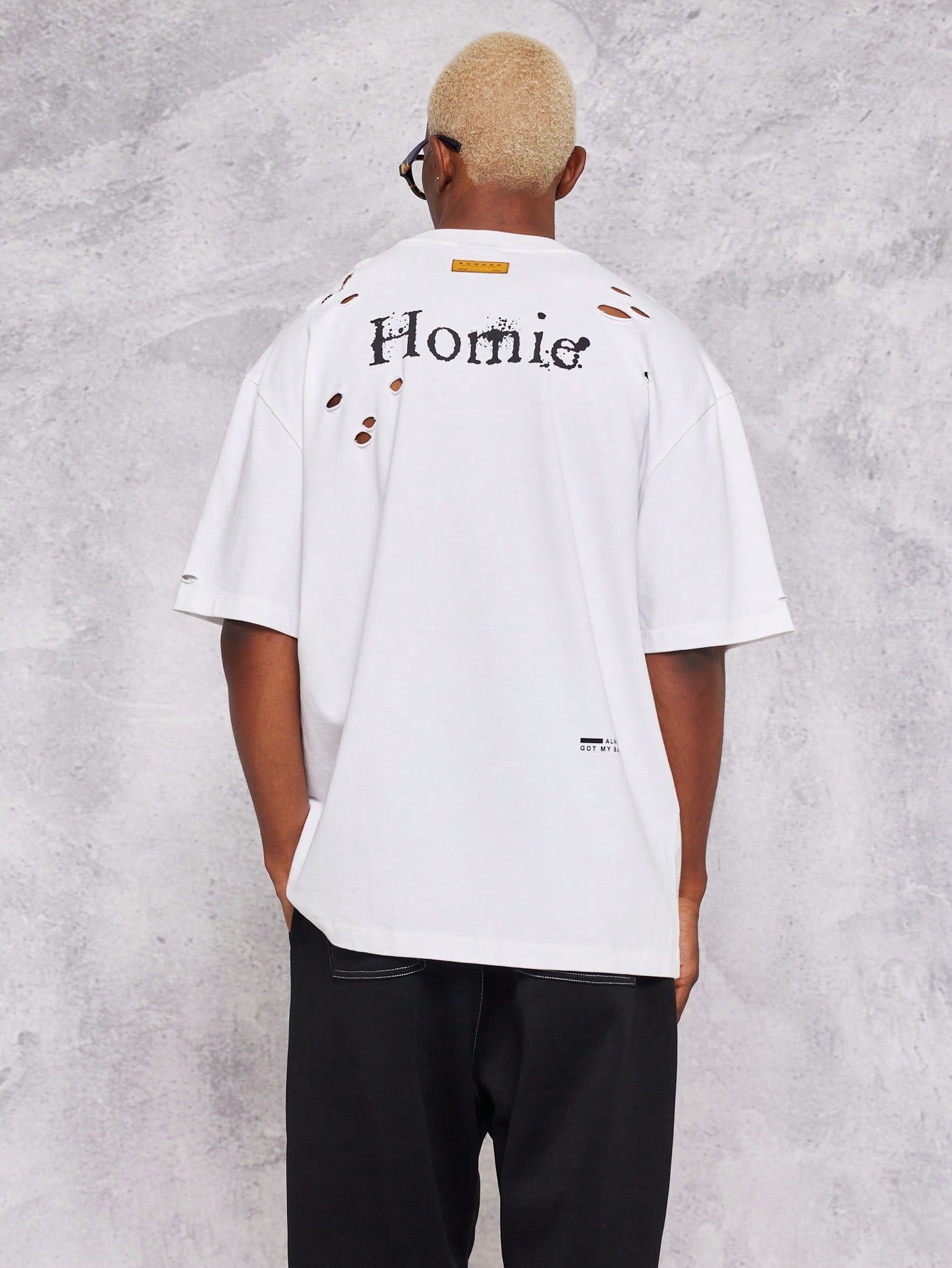 Heavyweight Oversized Tee With Distressed Holes And Print