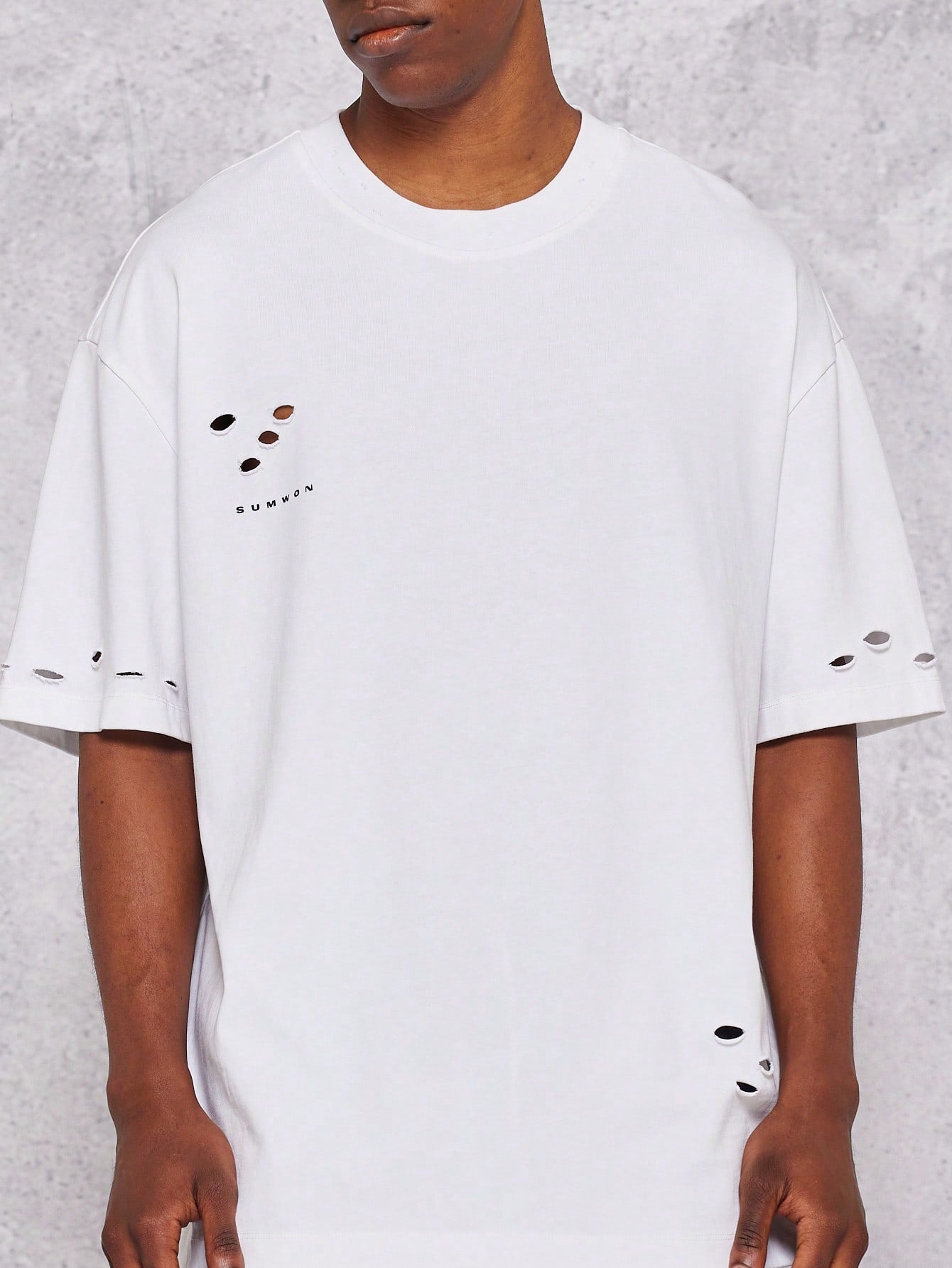 Heavyweight Oversized Tee With Distressed Holes And Print