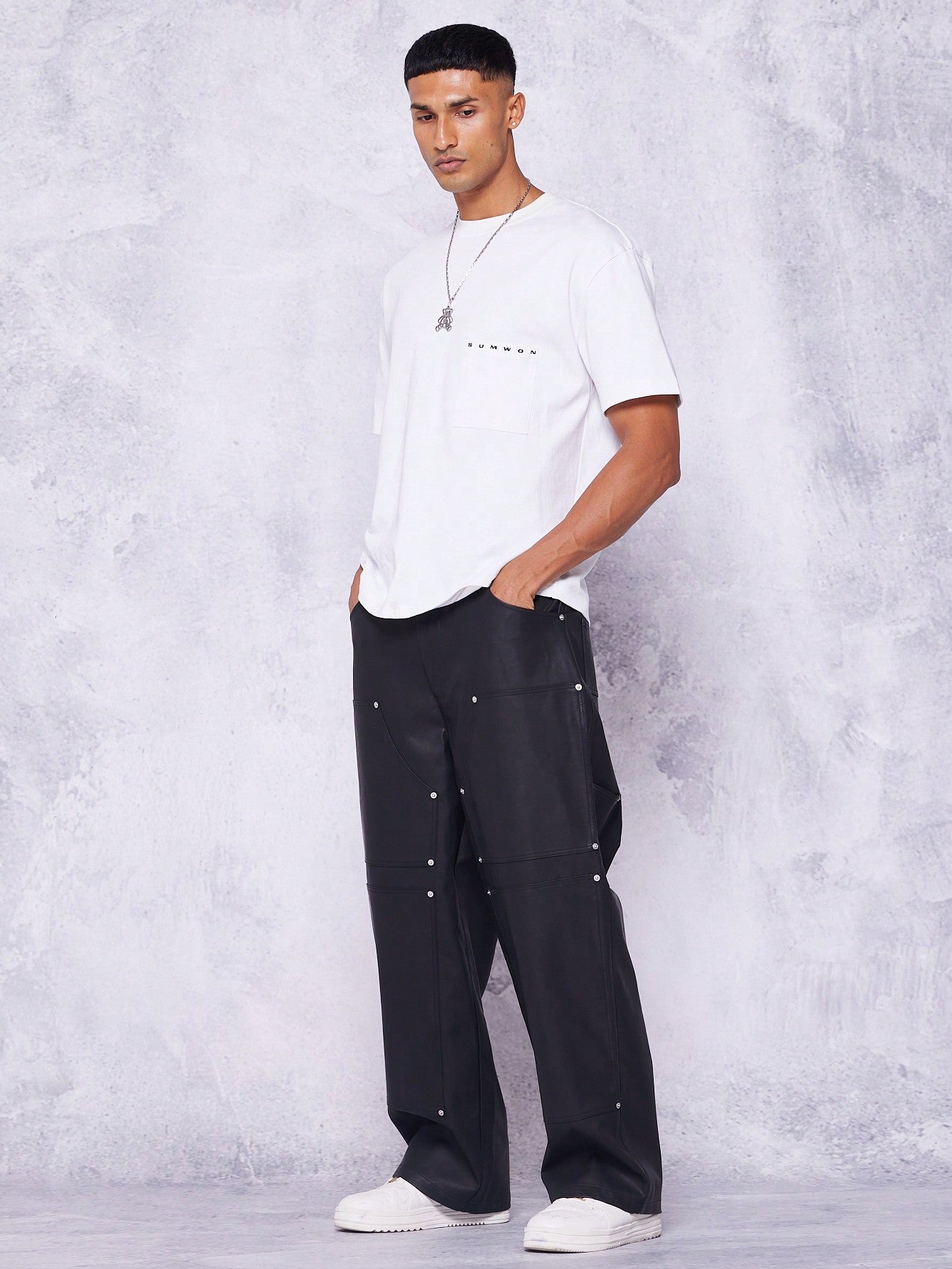 Loose Fit Baggy Pu Carpenter Trousers