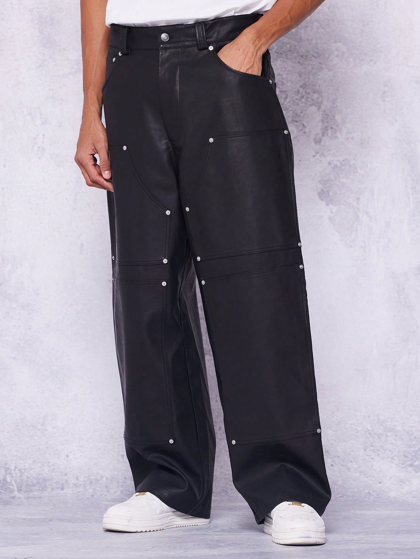 Loose Fit Baggy Pu Carpenter Trousers