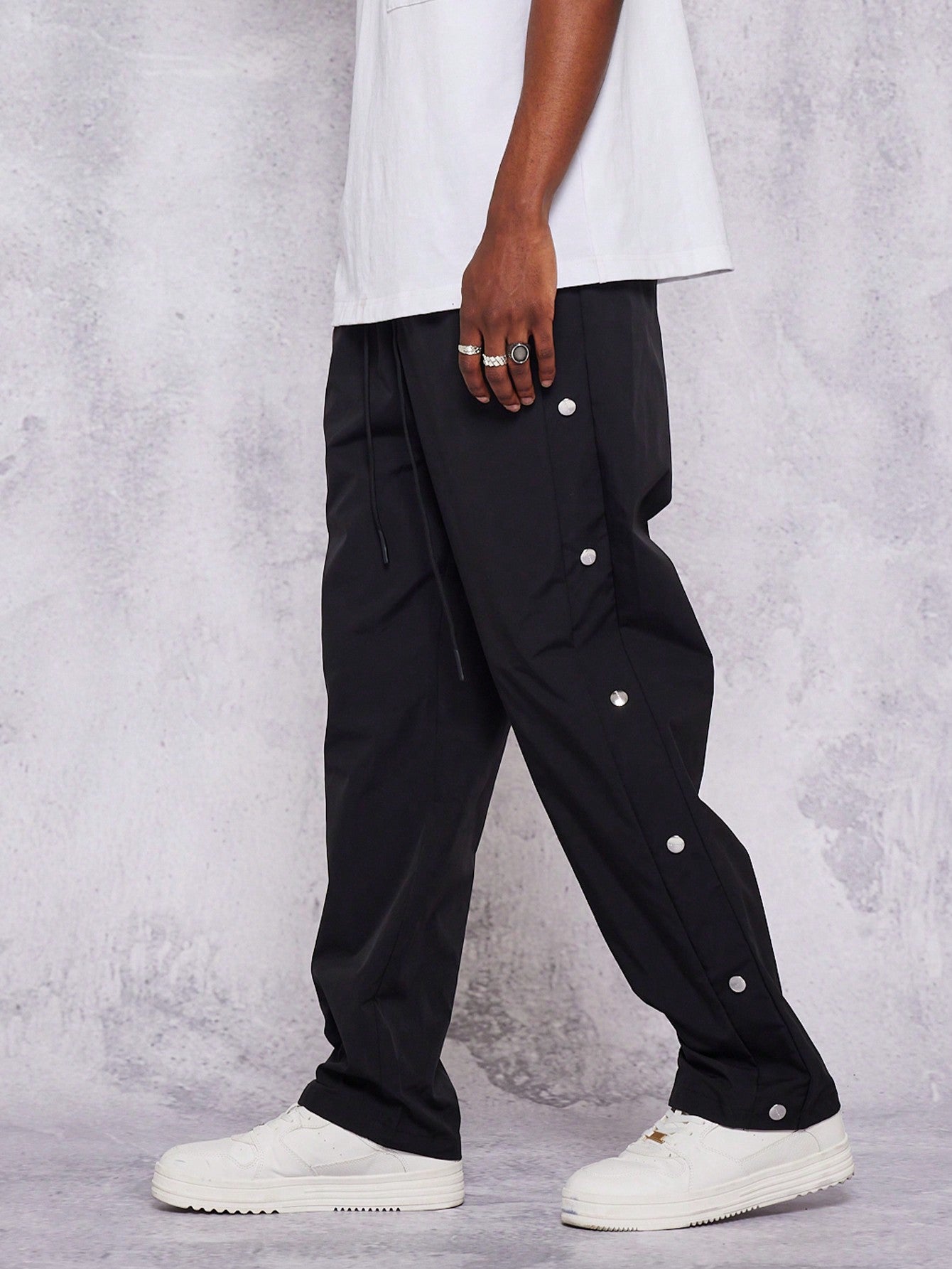 Straight Leg Nylon Jogger Trouser With Side Seam Snaps