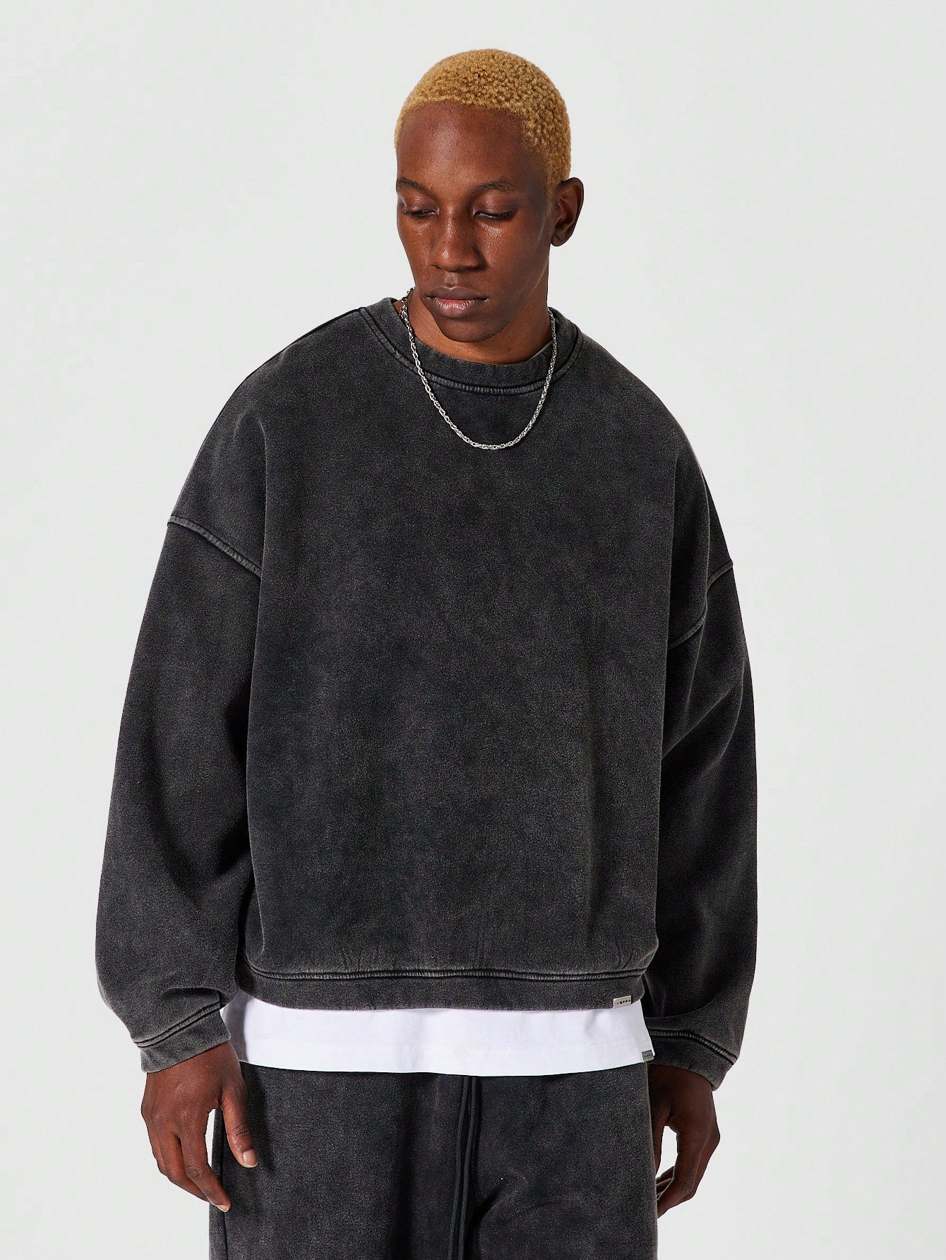 Oversized Fit Washed Sweatshirt With Back Embroidery