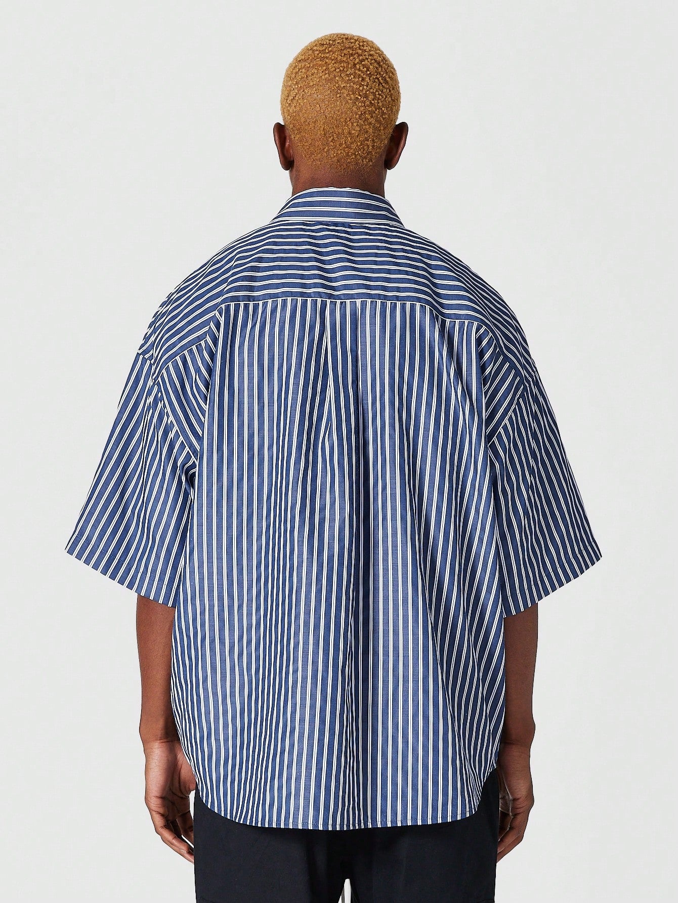 Oversized Fit Pinstripe Poplin Shirt With Badge Pocket