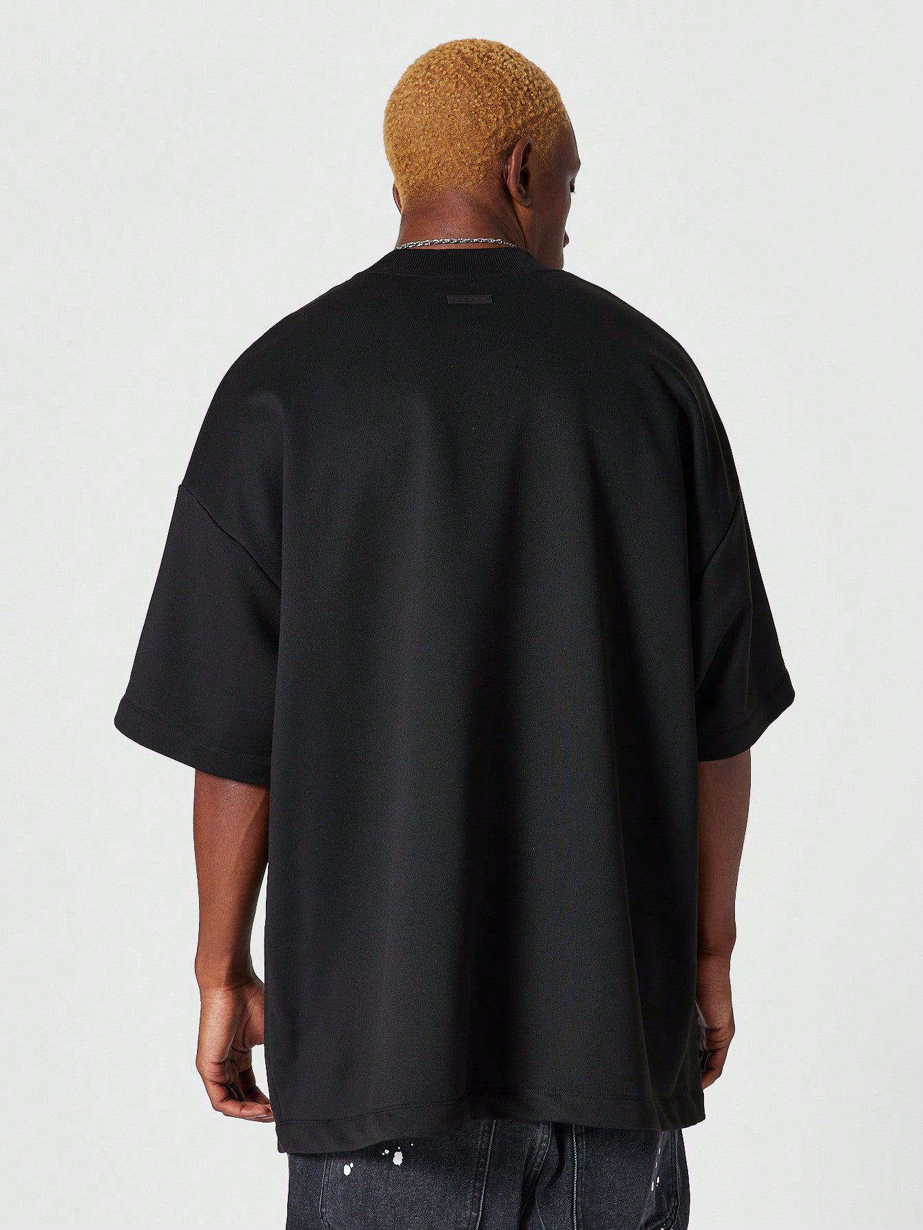 Heavyweight Oversized Fit Mock Neck Tee With Flock Front Print