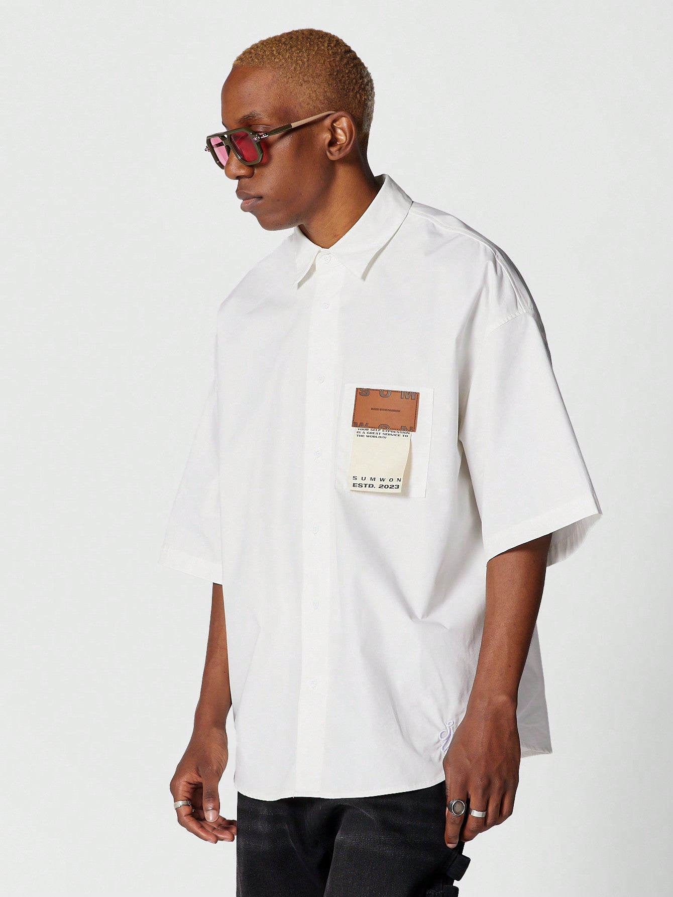 Oversized Fit Poplin Shirt With Badge Pocket