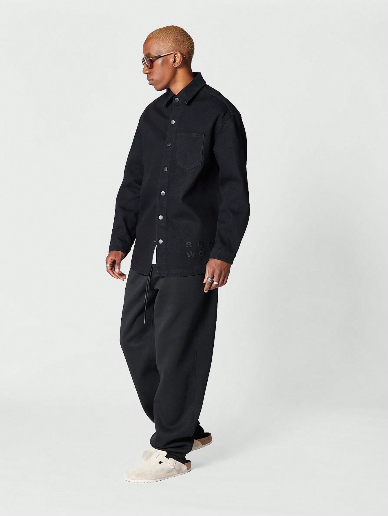 Oversized Fit Denim Shirt With Embossed Print