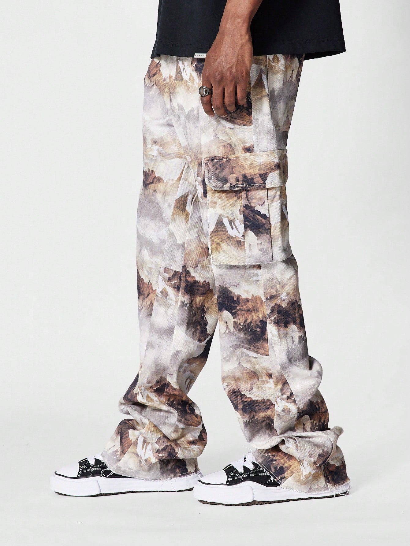 Flare Fit Workwear Jean With All Over Print And Cargo Pockets