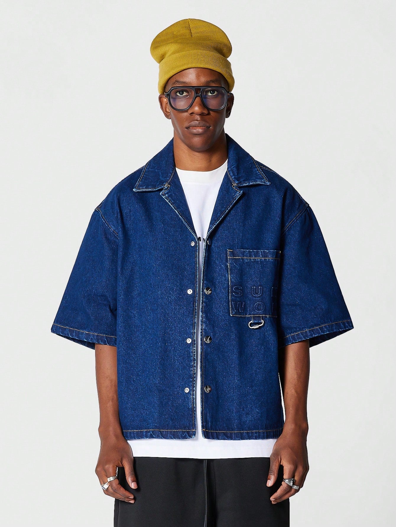 Boxy Fit Revere Collar Denim Shirt