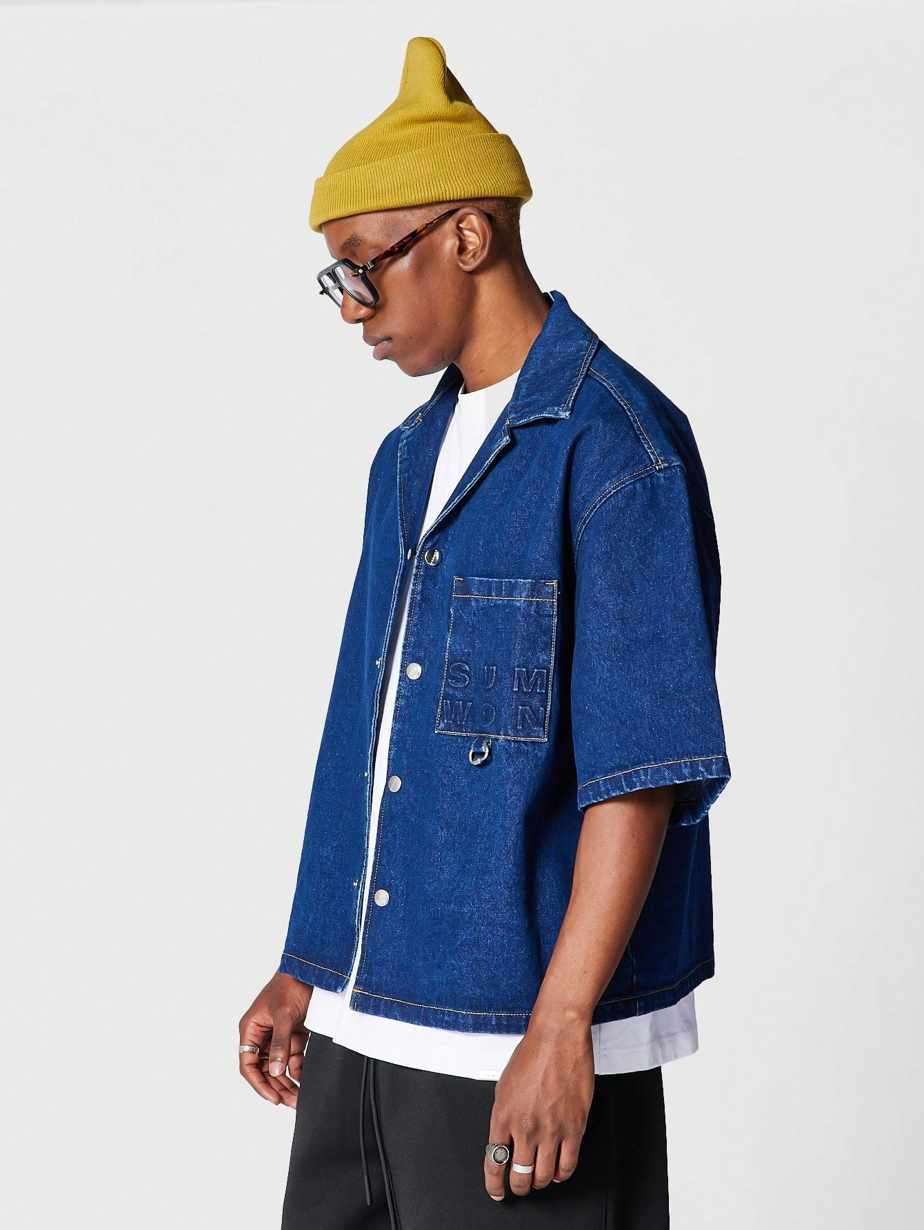 Boxy Fit Revere Collar Denim Shirt