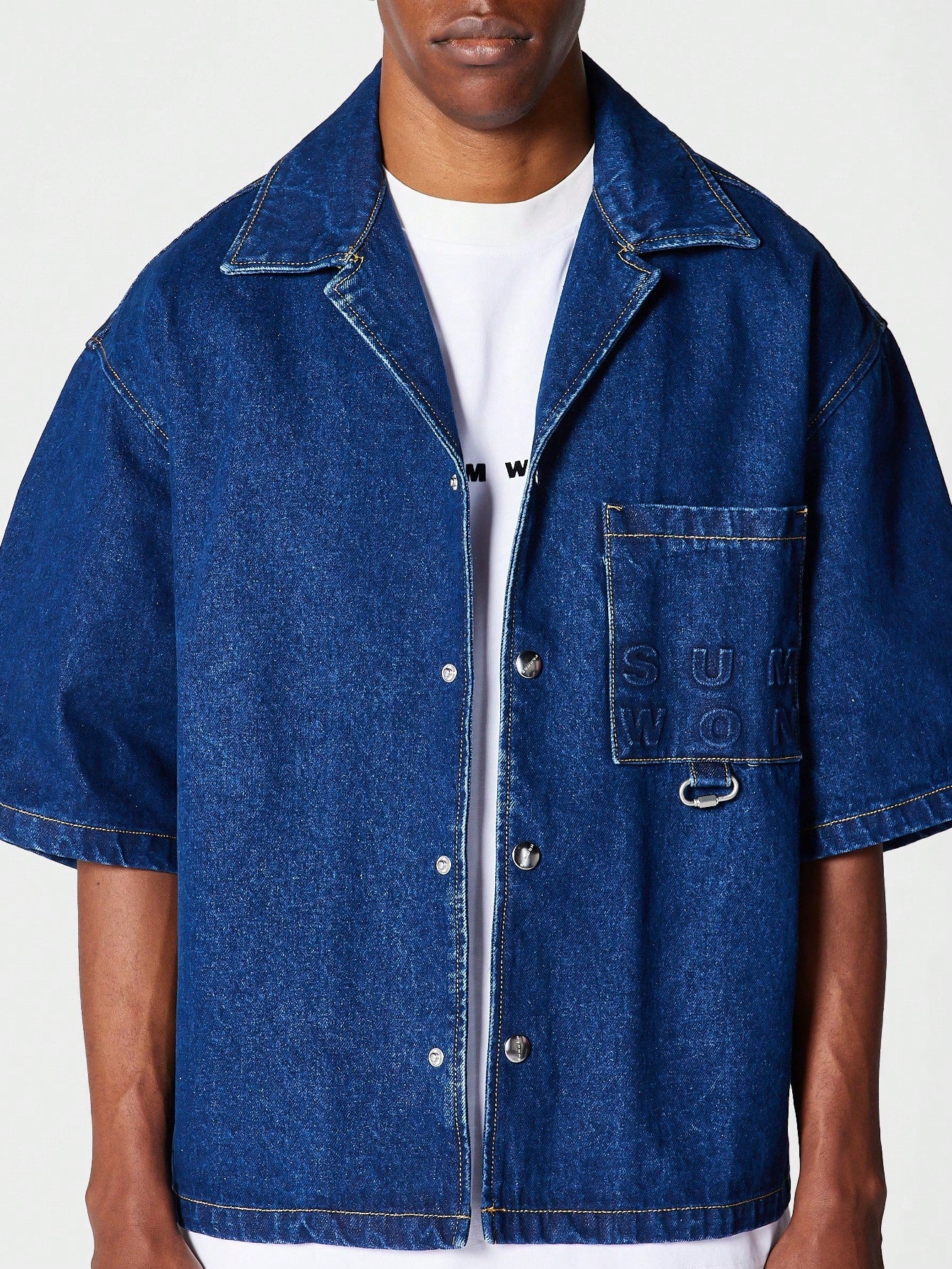 Boxy Fit Revere Collar Denim Shirt