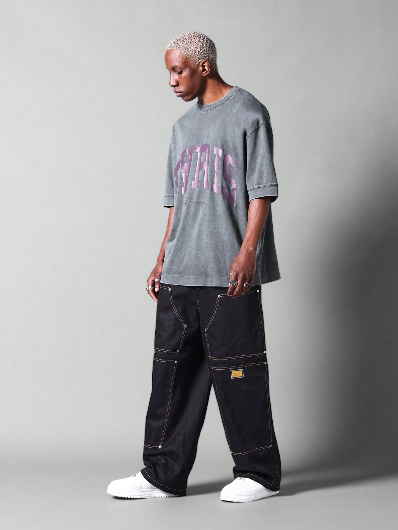 Oversized Washed Tee With City Graphic Print College Ready