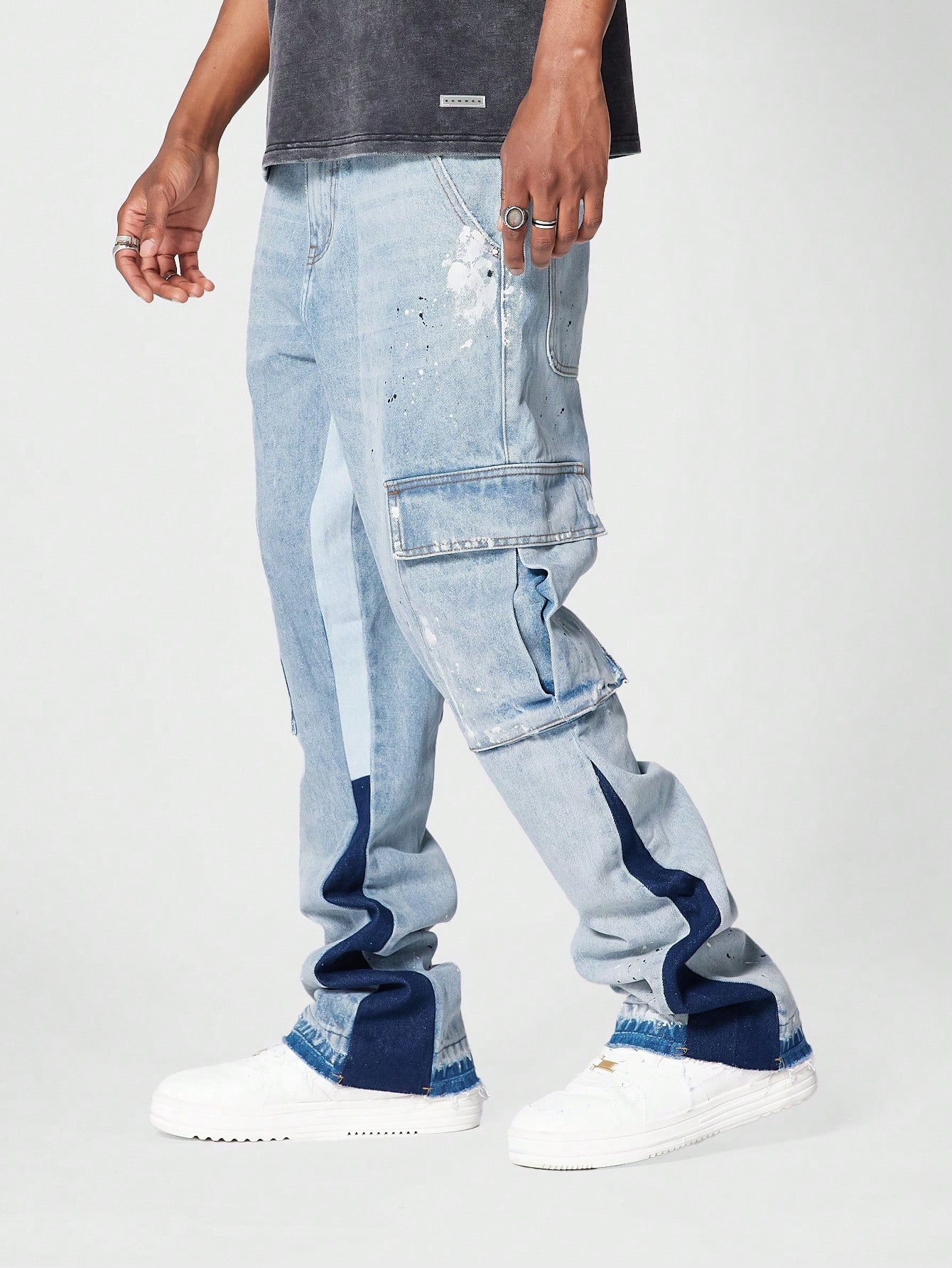 Flare Fit Cargo Jean With Paint Print