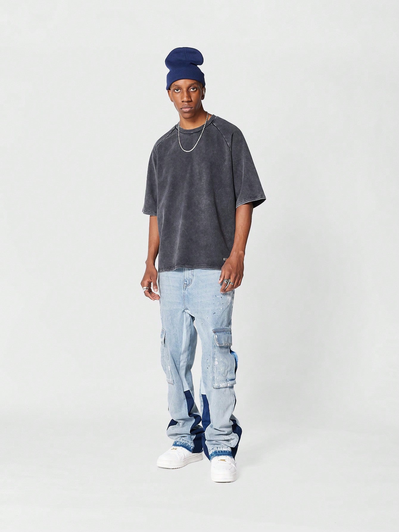 Flare Fit Cargo Jean With Paint Print