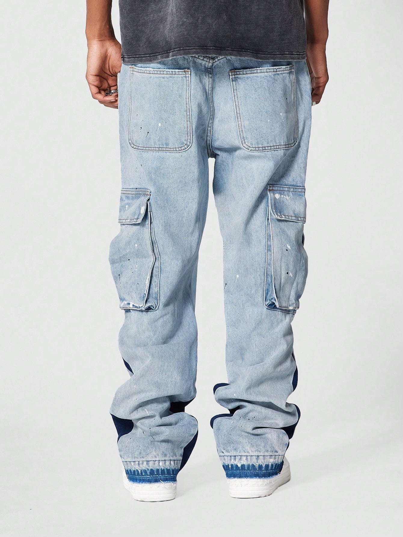 Flare Fit Cargo Jean With Paint Print