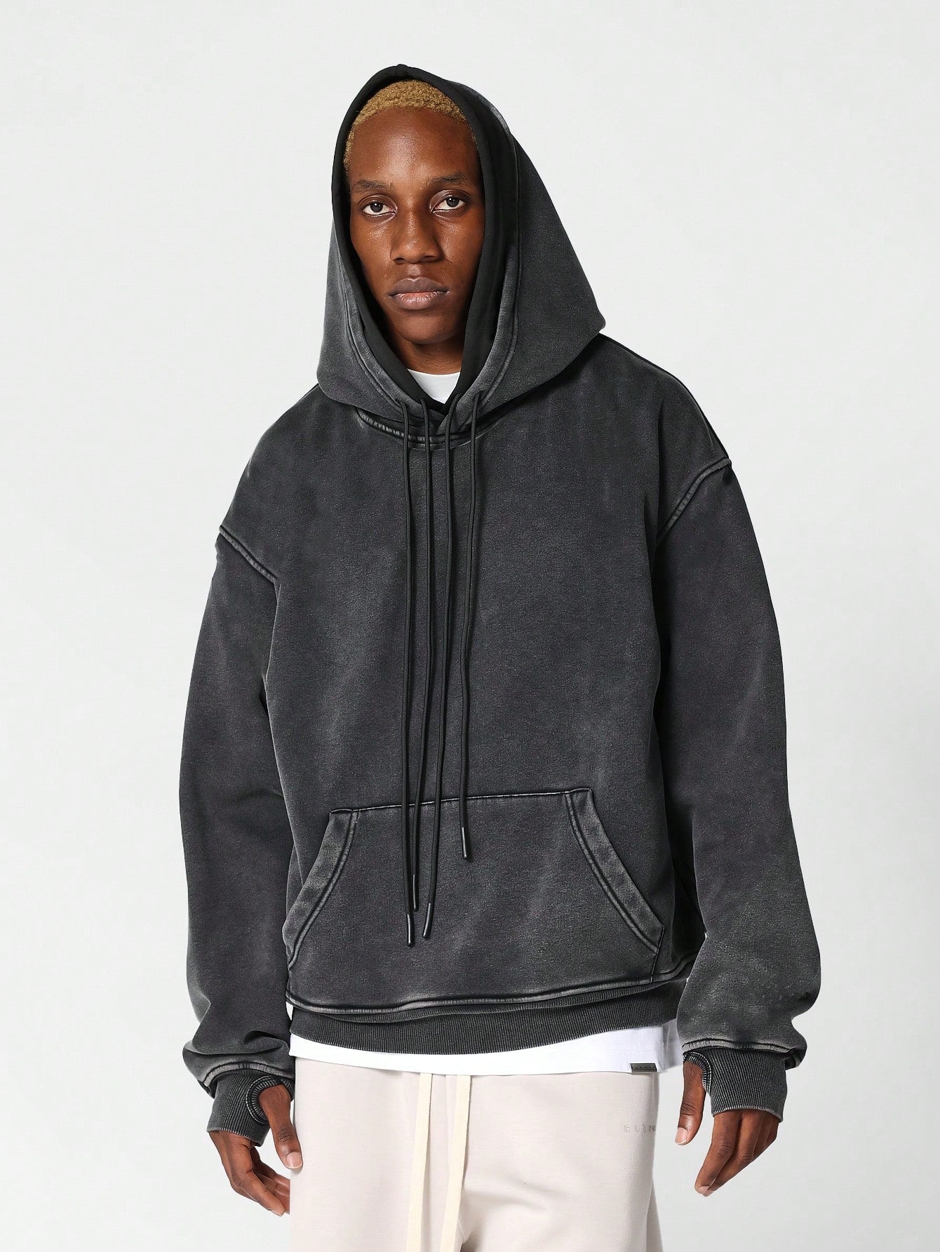 Overhead Washed Double Hoodie With Double Cords