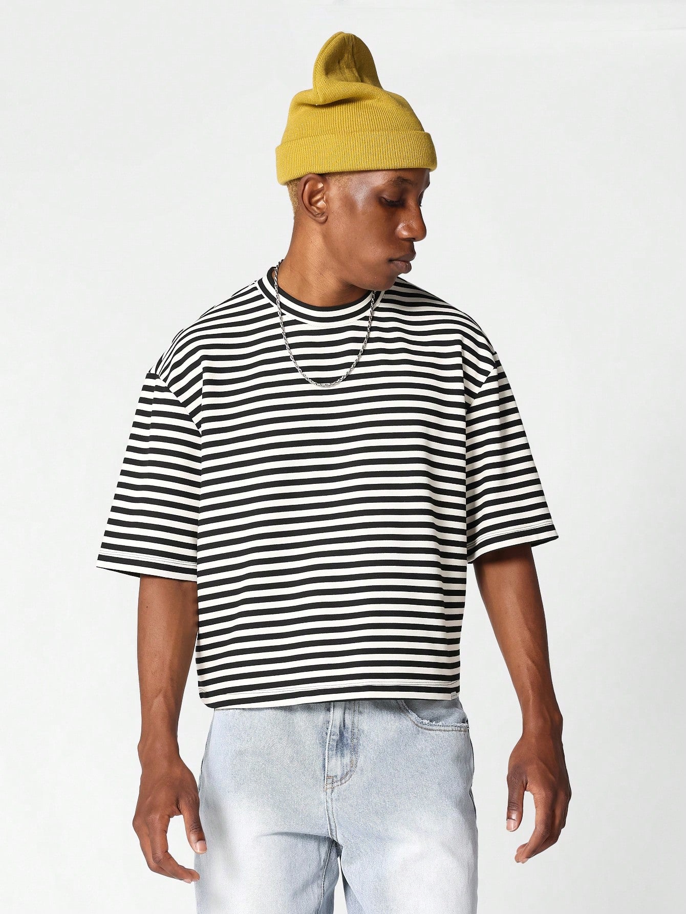 Crop Fit Stripe Short Sleeve Tee