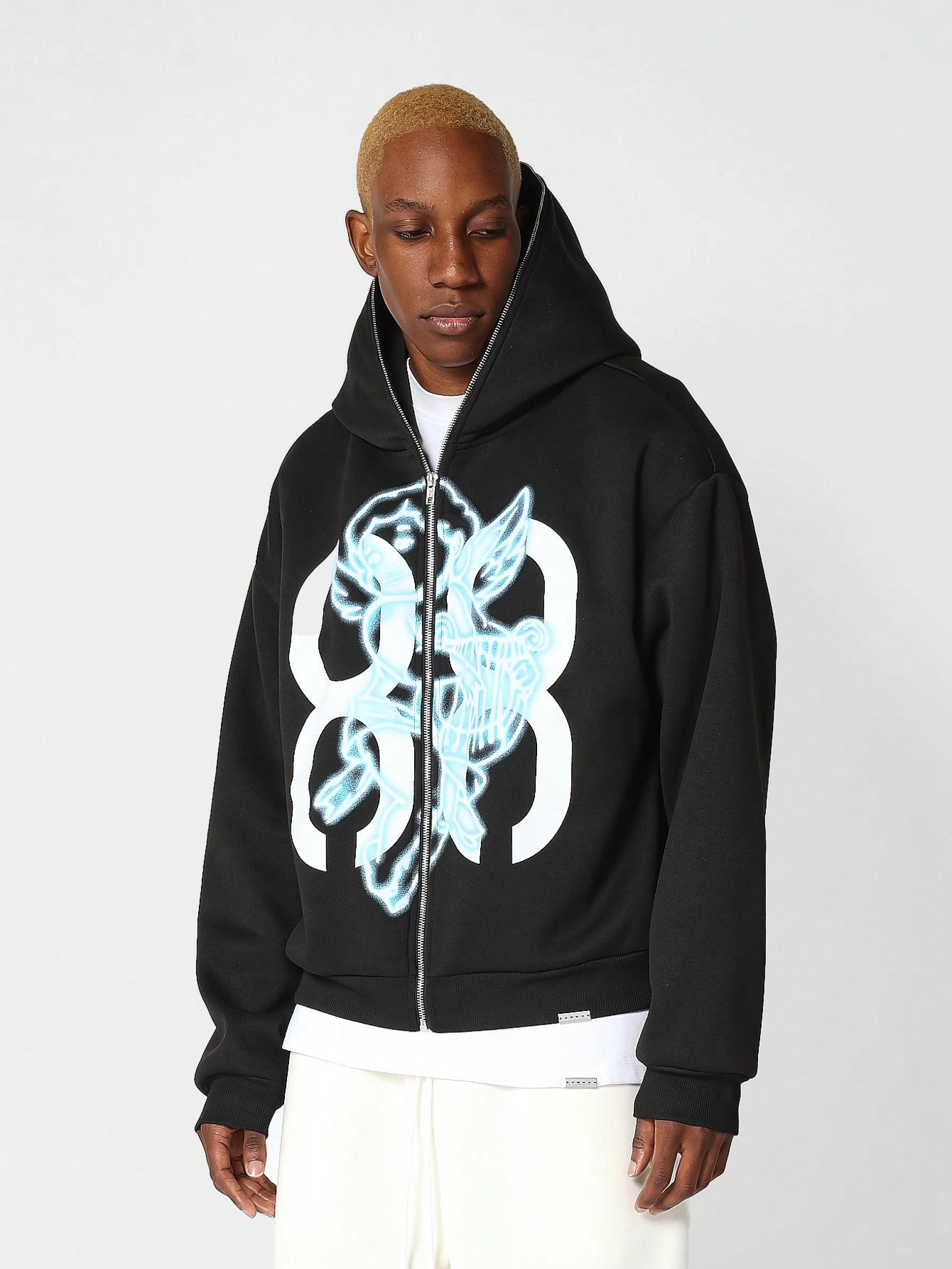 Zip Through Hoodie With Front Graphic Print