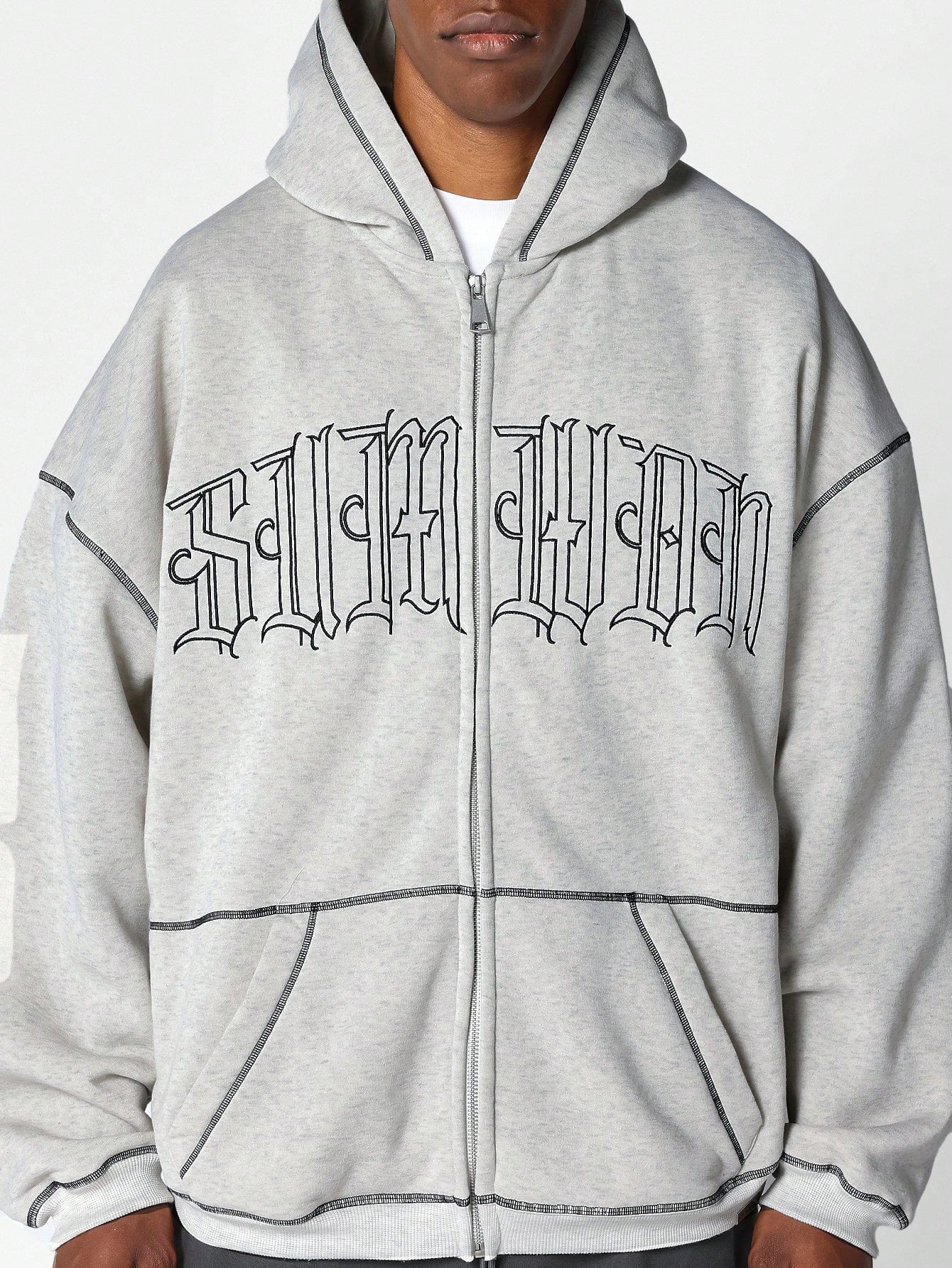 Zip Through Hoodie With Front Embroidery