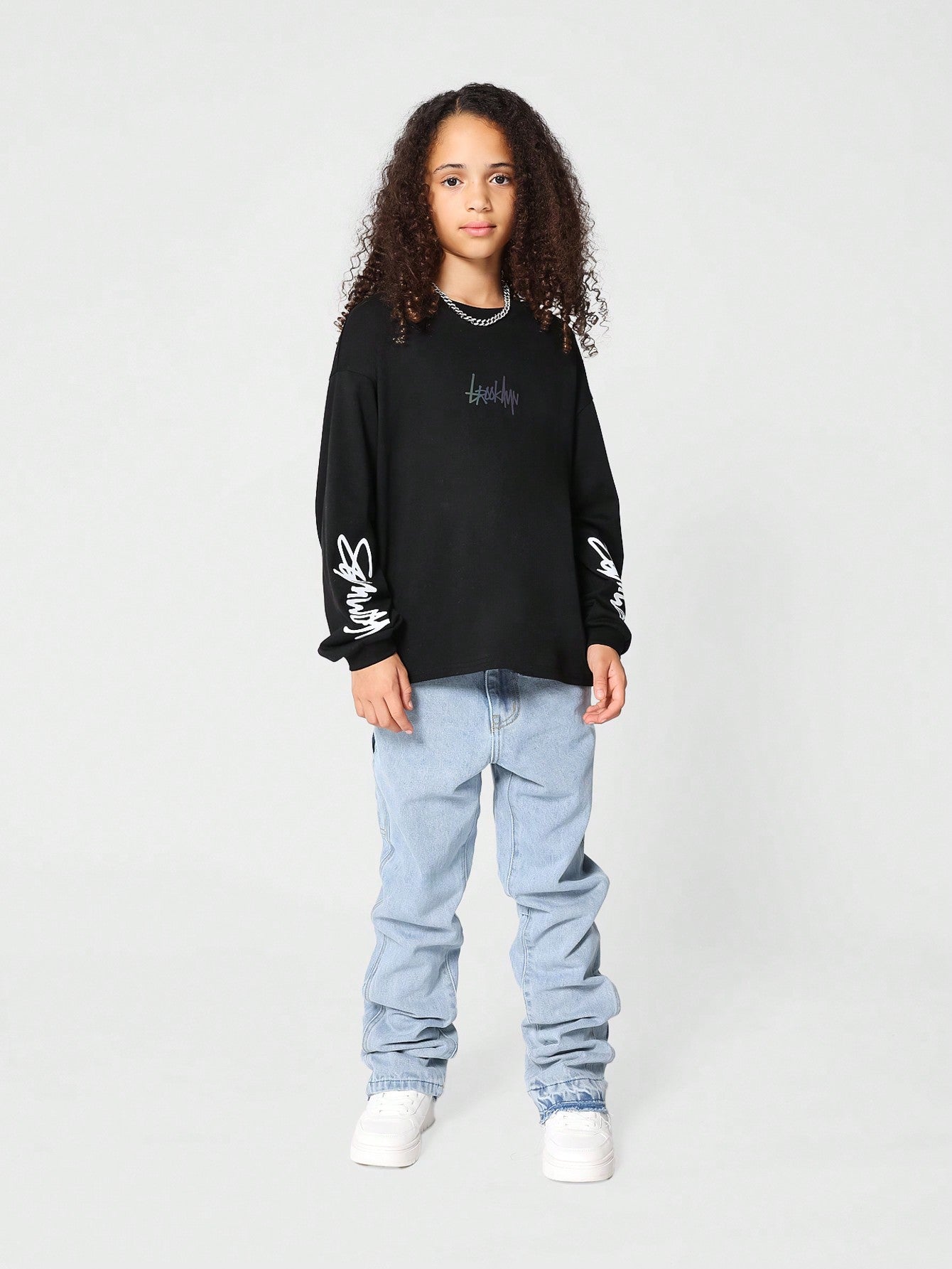 Tween Girl Kids Unisex Oversized Long Sleeve Tee With Print