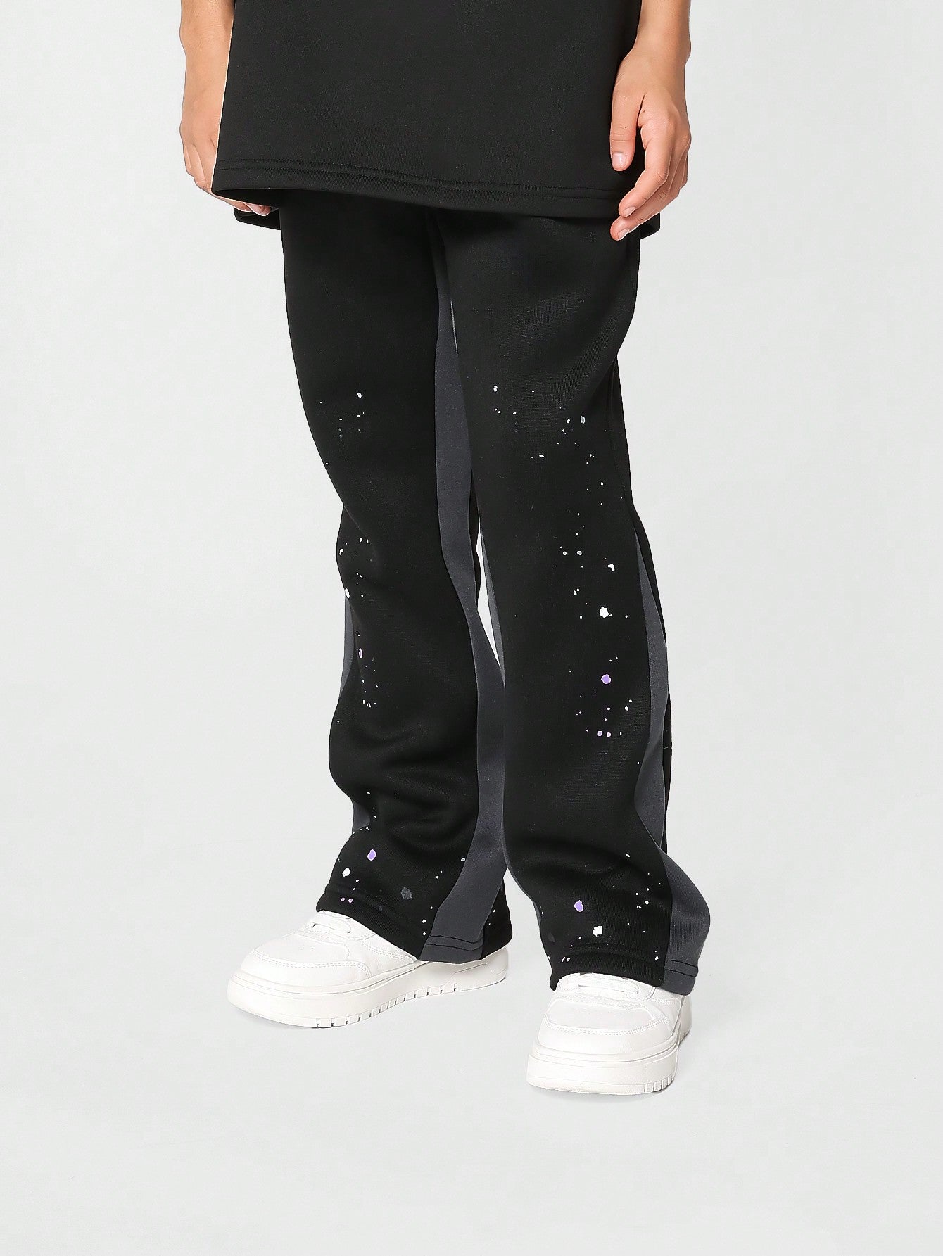 Tween Girl Flare Fit Contrast Colour Side Panel Sweatpants With Splatter Paint