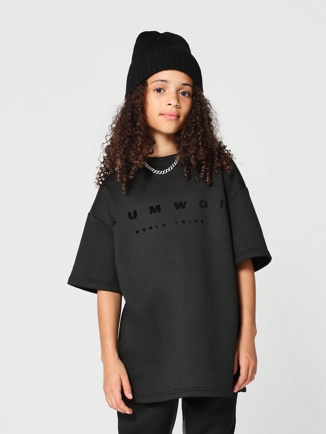 Tween Girl Oversized Fit Tee With Flock Print